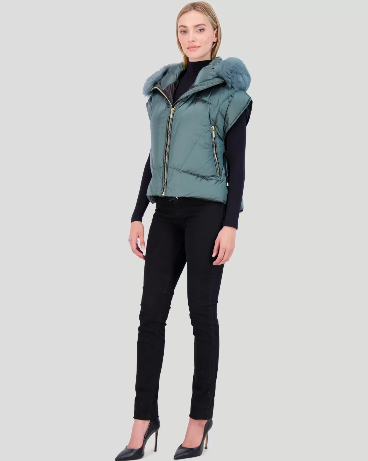 Veste Polaire GORSKI Montréal - Capuche Détachable en Agneau Shearling Toscane pour Femme (Confort Hivernal Élégant)
