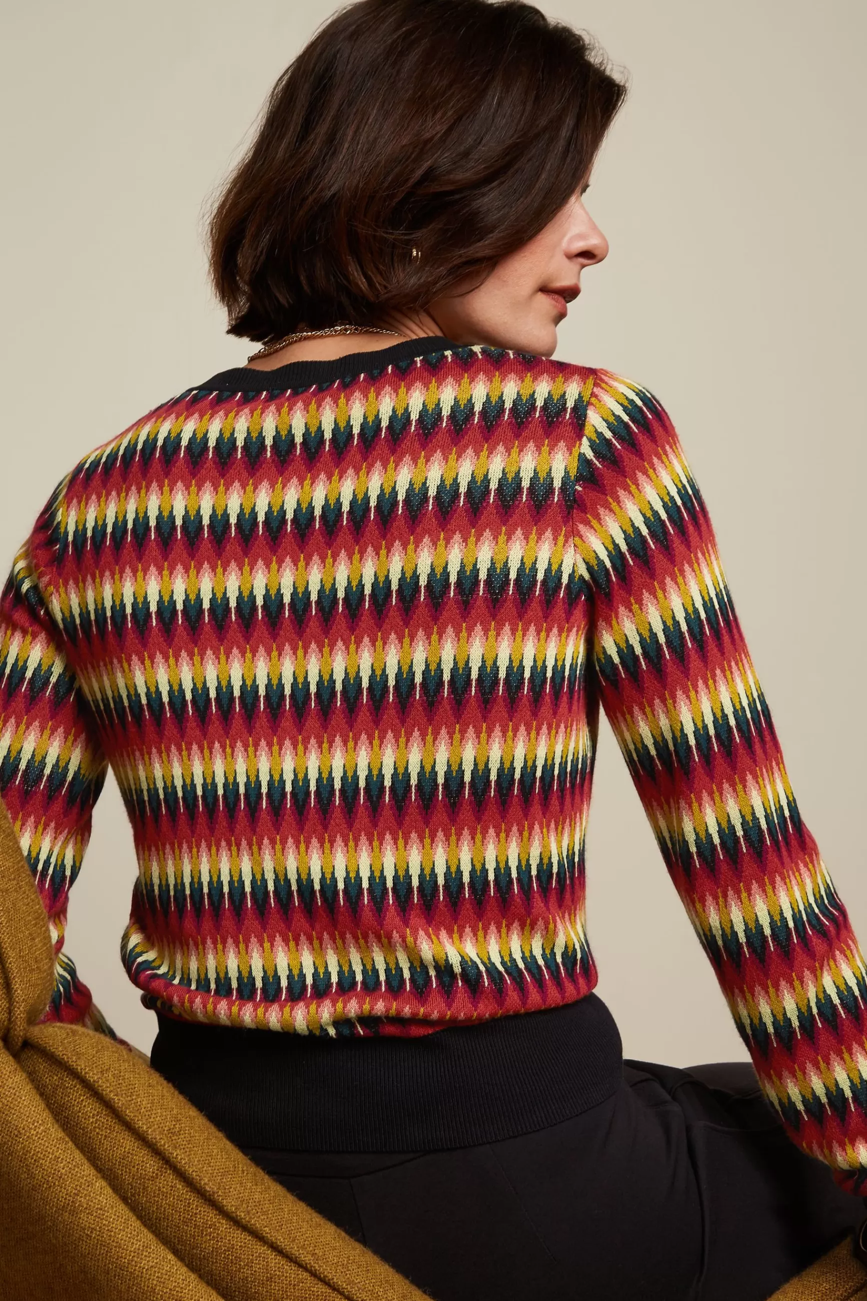 DAMES T-shirt King Louie - Coupe classique à col rond avec motifs Cardi, Détails élégants Style Celina