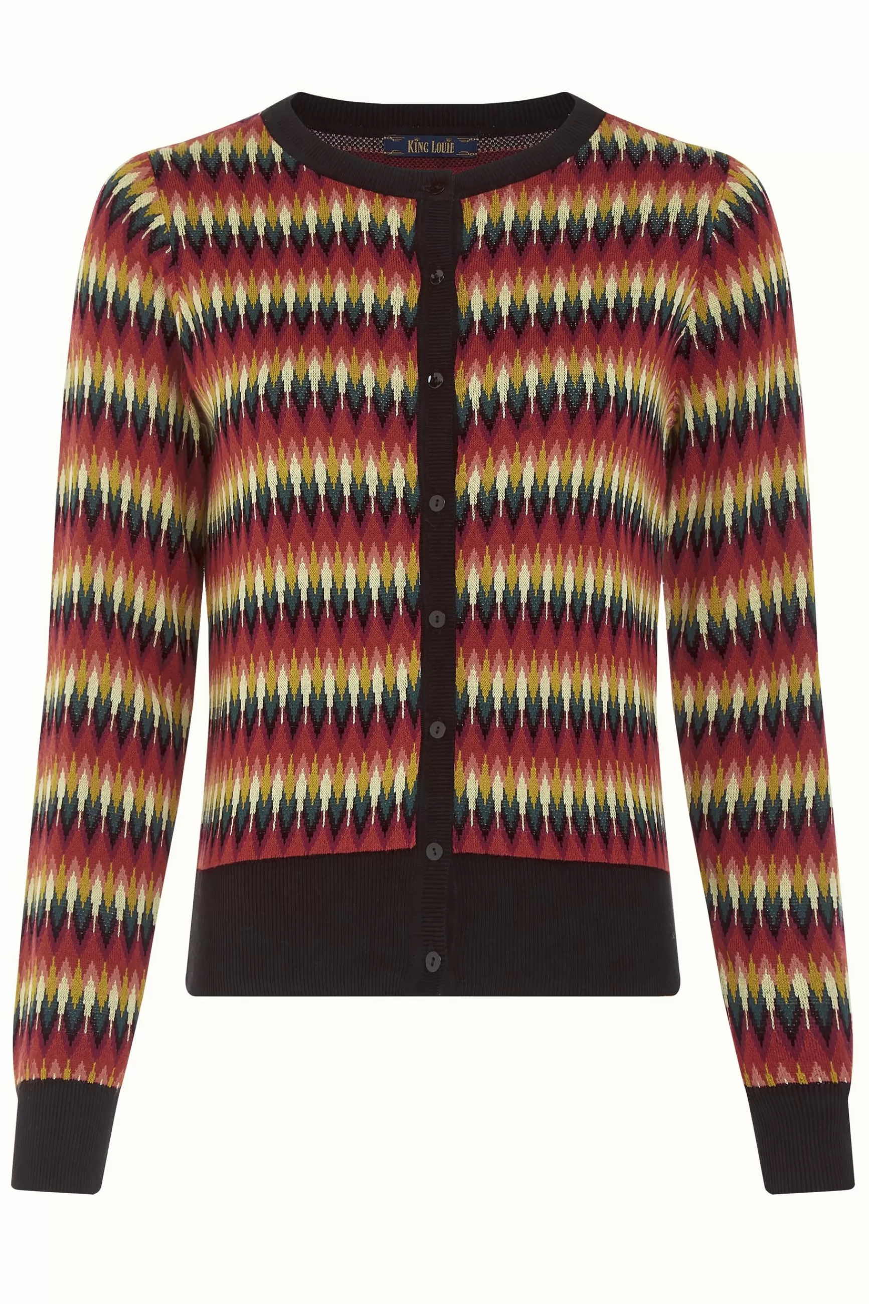 DAMES T-shirt King Louie - Coupe classique à col rond avec motifs Cardi, Détails élégants Style Celina
