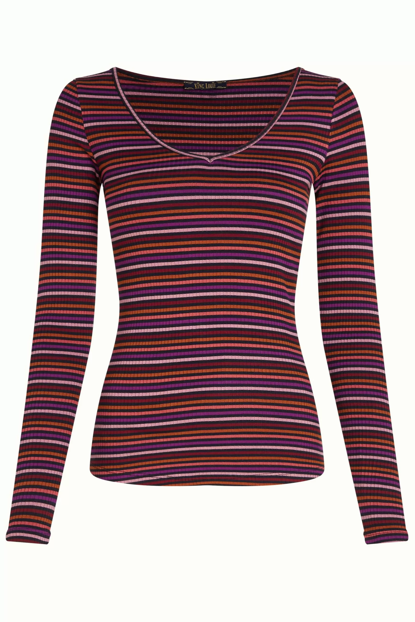 Chemisier Femme King Louie - Carice V Rayé Rolla, T-shirt Col en V Tendance avec Motif Rayures - Modèle Confortable en Coton Respirant pour Style Printanier