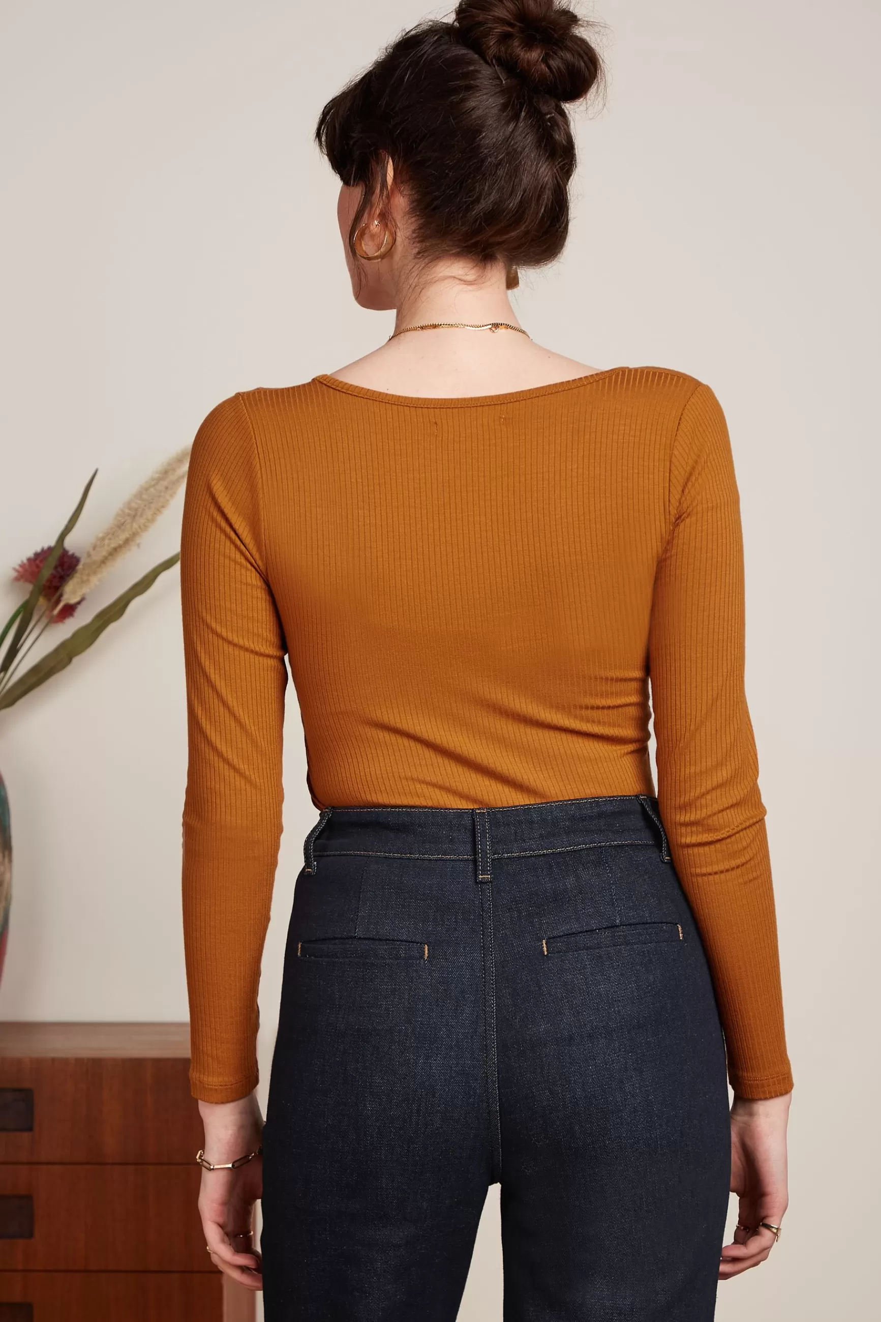 Robe Femme King Louie Carice - Modèle Col V en Tissu Uni Côtelé - Coupe Élégant et Confortable