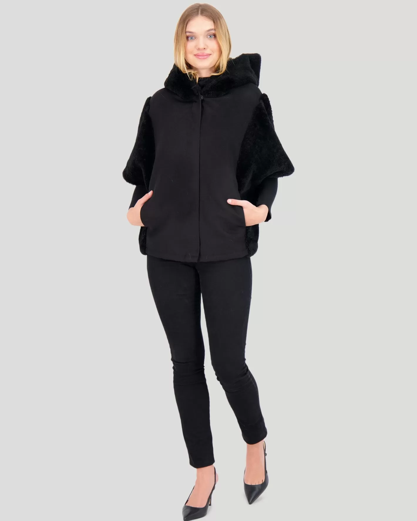 Veste féminine en cachemire GORSKI Montréal - Manches courtes avec bordure en cachemire chèvre sélectionné