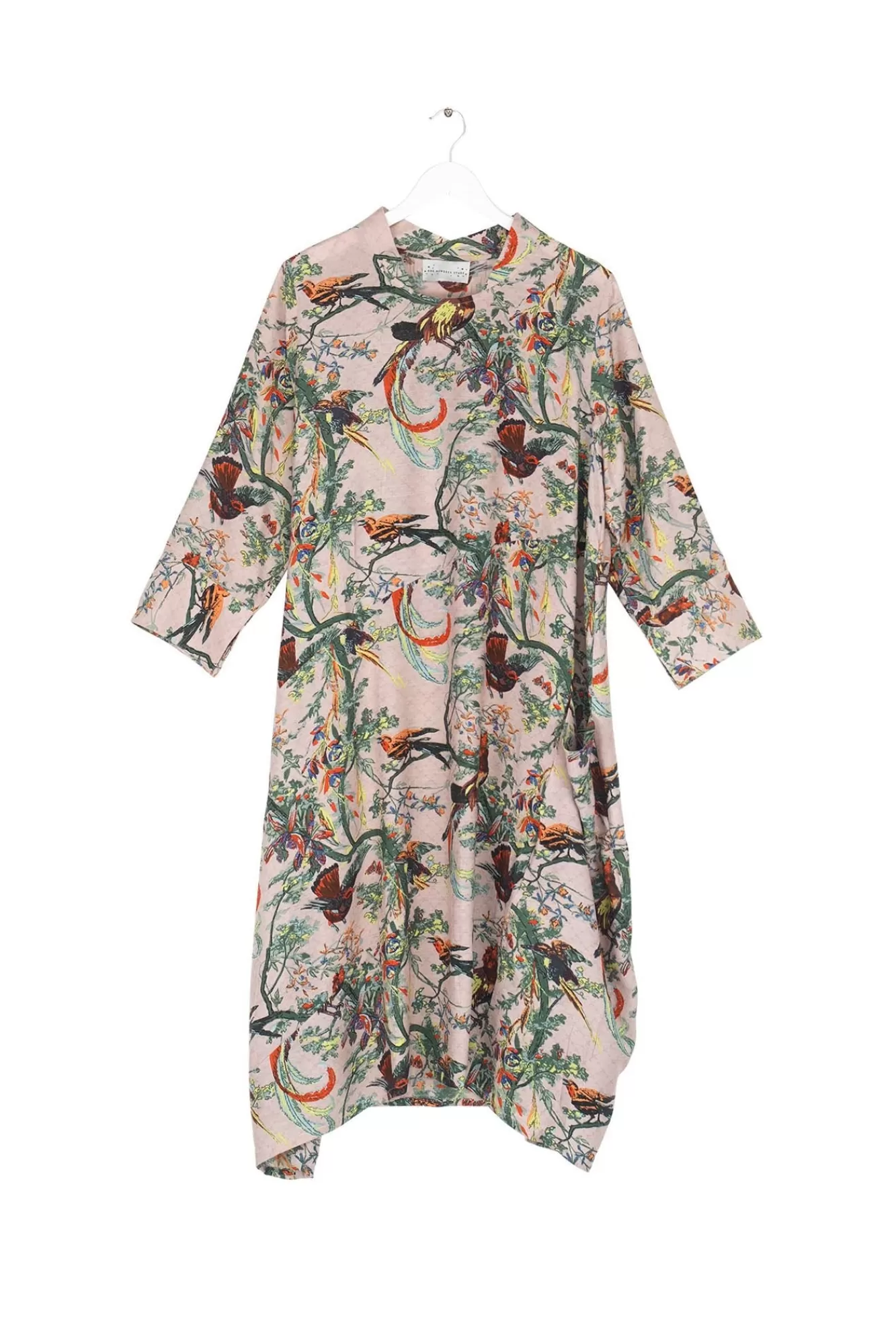 Robe Élégante Style Chinoiserie - Coupe Asymétrique Nuance Poudre avec Motif Céleste Étoilé