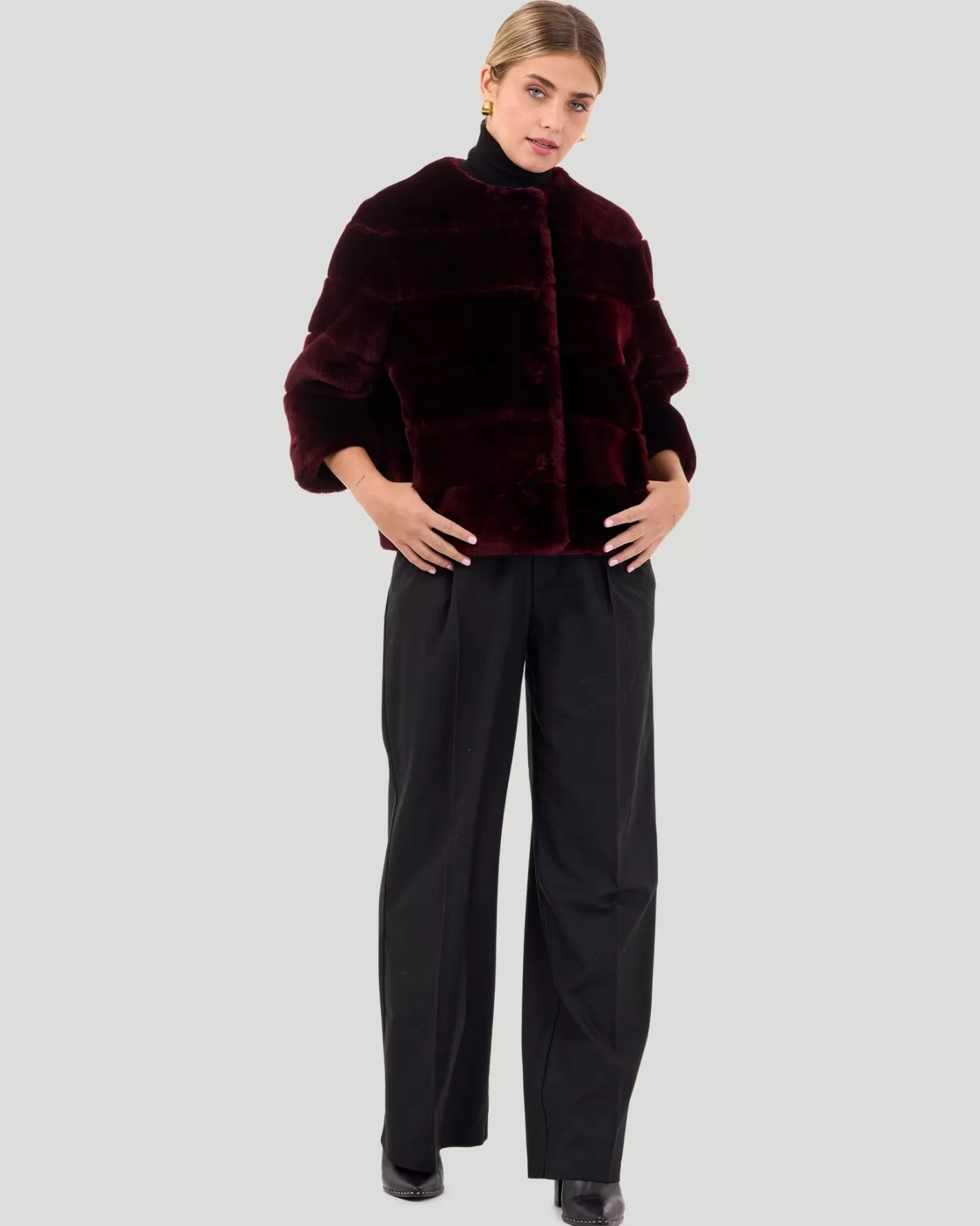 Veste GORSKI Montréal sans col en agneau shearling - Manches trois-quarts pour femme, style décontracté élégant