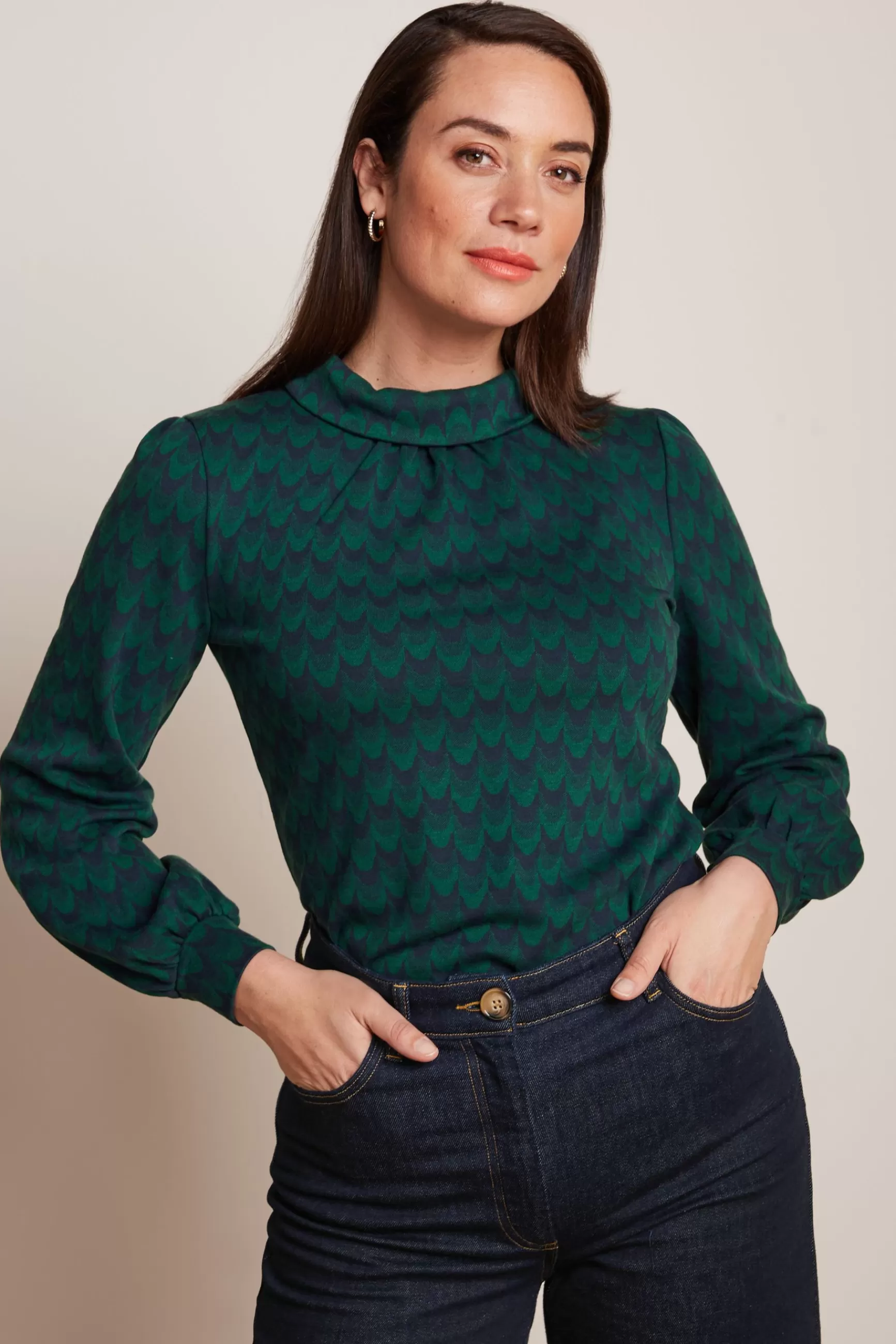 DAMES - Top King Louie Dita en Jacquard Duffy à Manches Cloche - Style Bohème Chic avec des Détails Brodés