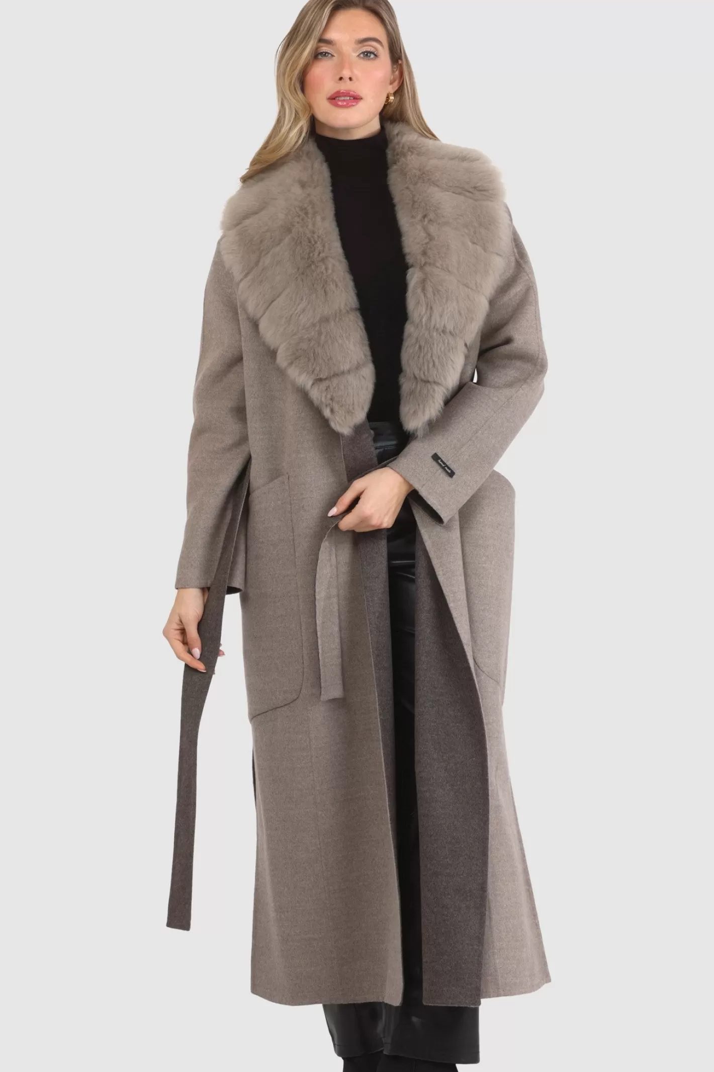 Manteau Femme GORSKI Montréal - Réversible en Cachemire Loro Piana et Laine avec Col en Shearling Merinillo Amovible & Ceinture Chic