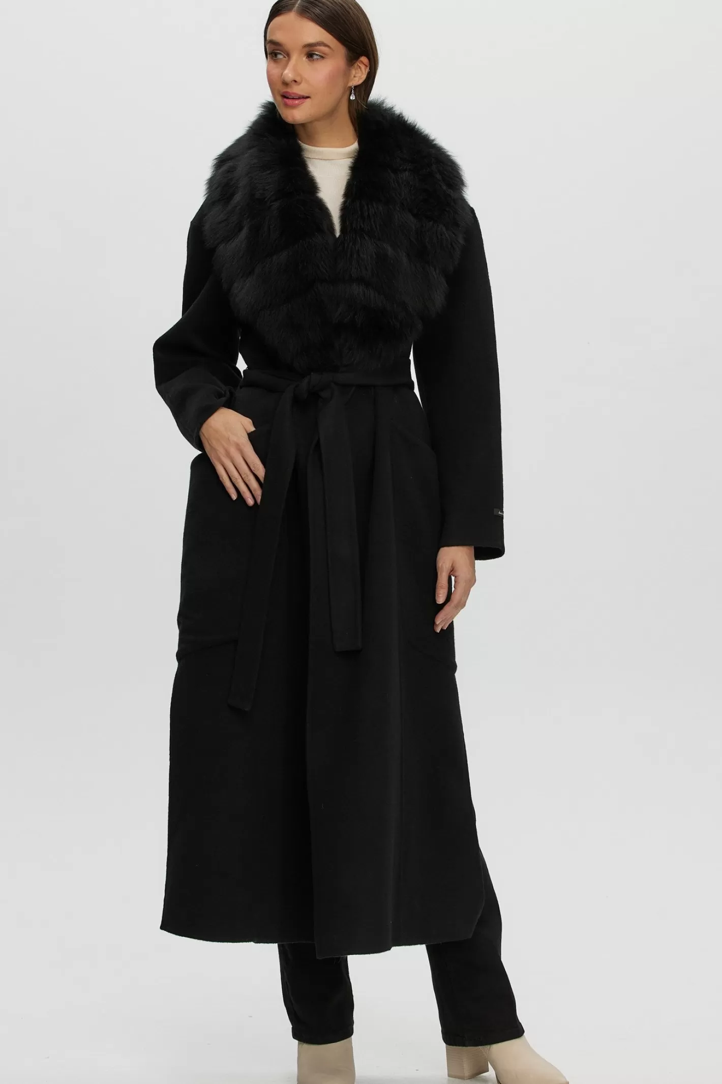 Manteau Femme GORSKI Montréal - Réversible en Cachemire Loro Piana et Laine avec Col en Shearling Merinillo Amovible & Ceinture Chic