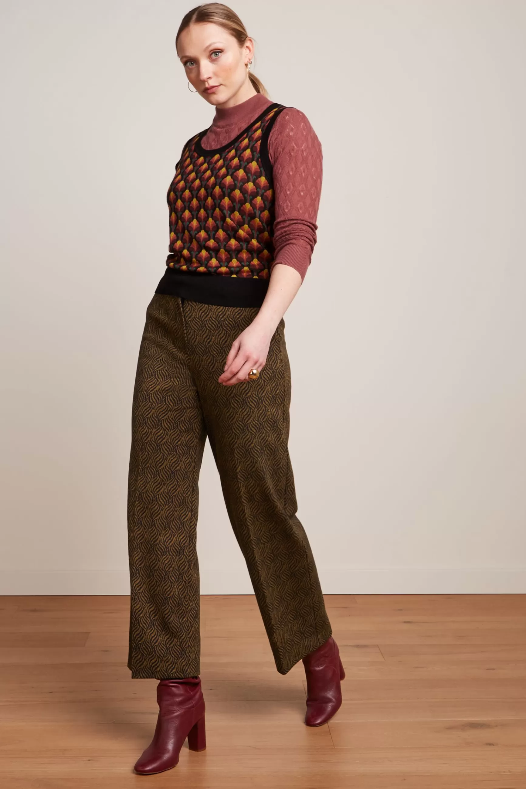 Pantalon Femme King Louie - Modèle Federica en Jacquard Ruby, Coupe Confortable Élégante