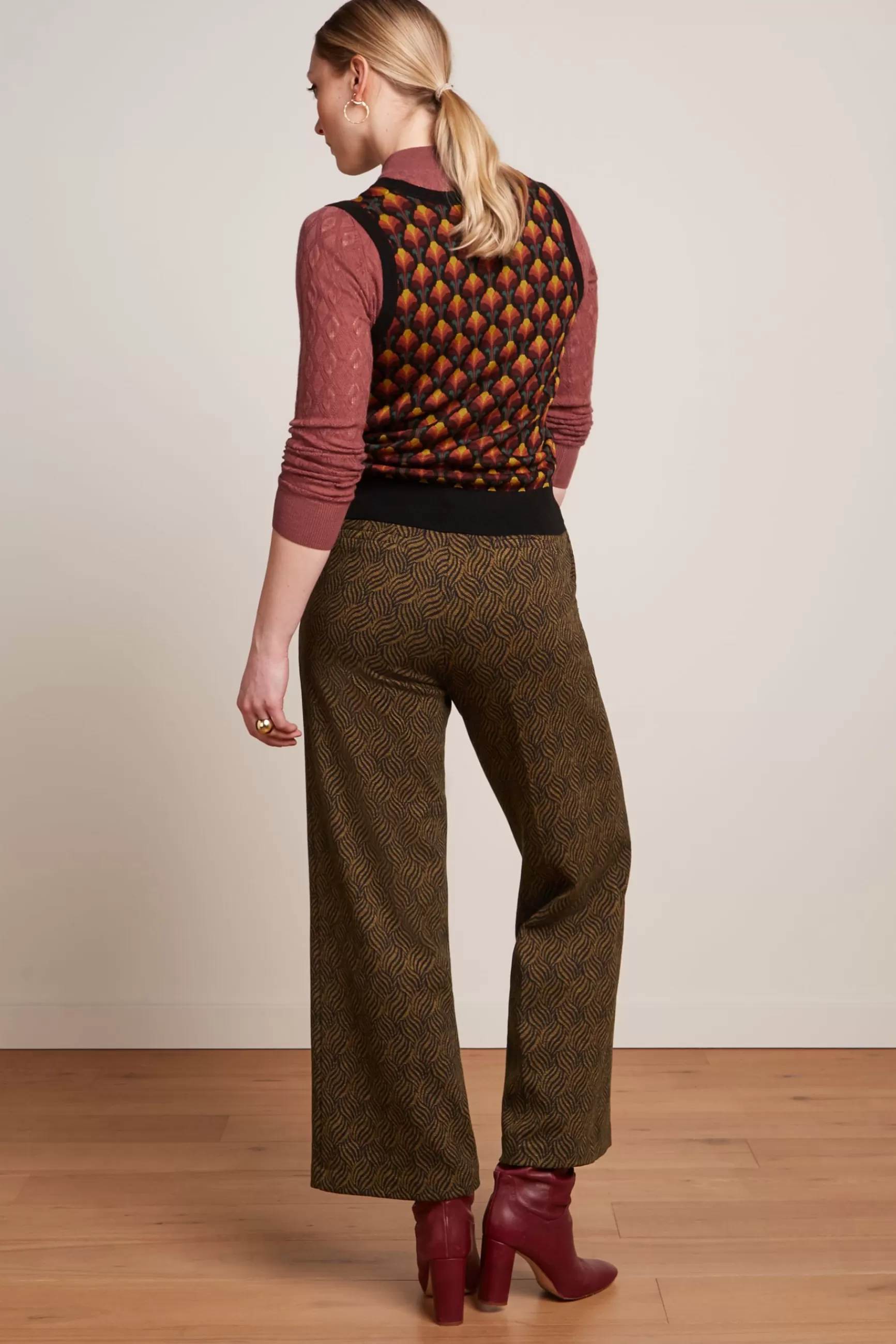 Pantalon Femme King Louie - Modèle Federica en Jacquard Ruby, Coupe Confortable Élégante