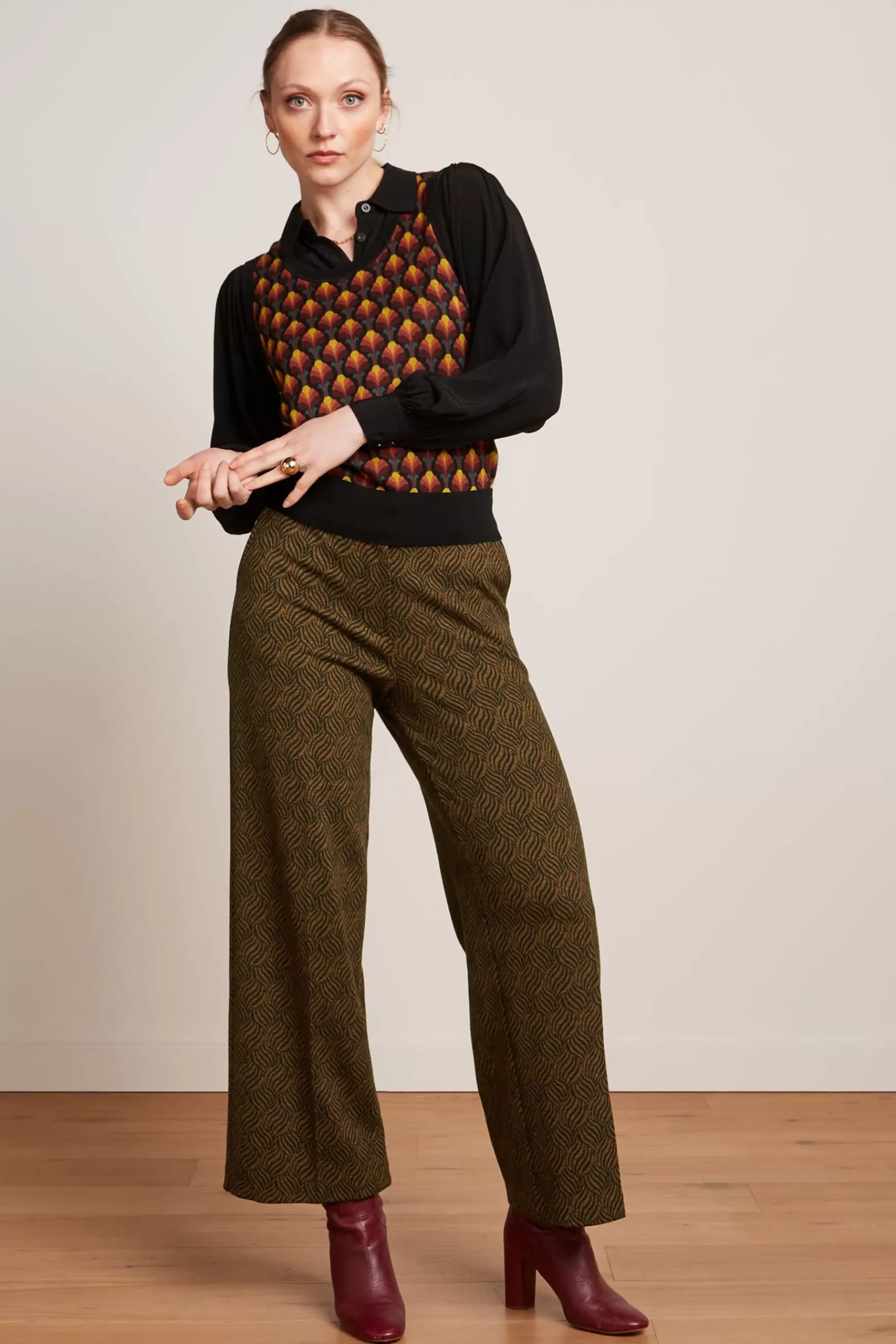 Pantalon Femme King Louie - Modèle Federica en Jacquard Ruby, Coupe Confortable Élégante