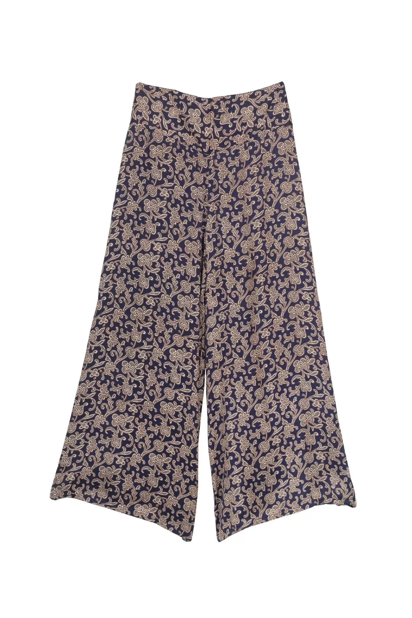 Pantalon Évasé Femme Bleu Saphir - Imprimé Floral Bohème Paisley - Modèle Largeur Évasée Élégante