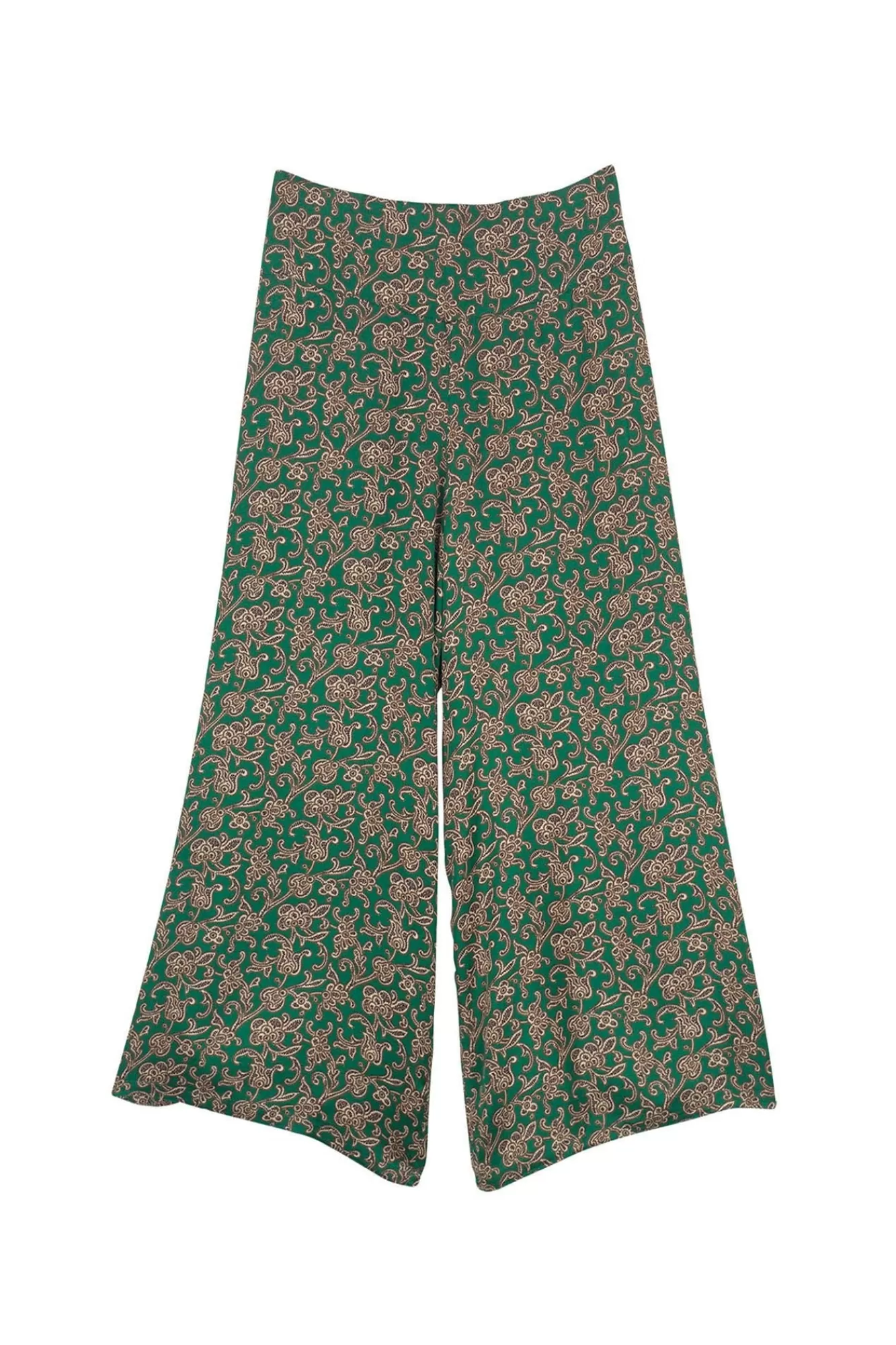 Pantalon Palazzo Femme 100 Étoiles - Imprimé Paisley Végétal Vert Sauge | Tendance Printemps & Confort Élégant