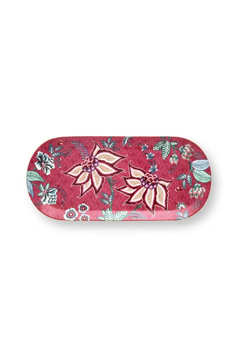 Plateau à Gâteau Rectangulaire Fleuri Rose Foncé - Collection Festival de Fleurs par Pip Studio, Design Élégant pour Pâtisseries et Événements Festifs