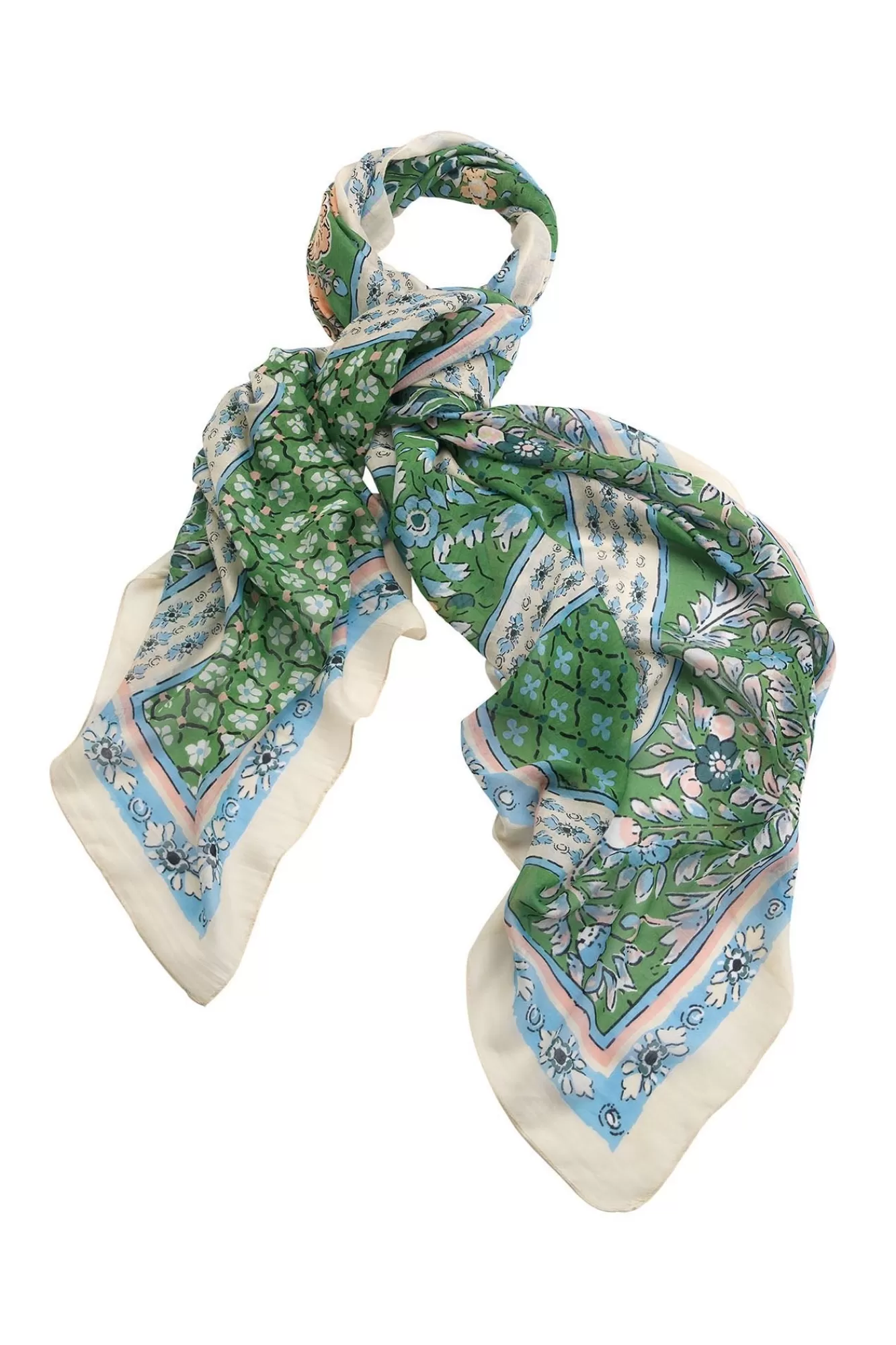 Écharpe en Laine Brodée Cent Étoiles – Motifs Folkloriques Vert Naturel – Accessoire Élégant pour Saisons Fraîches