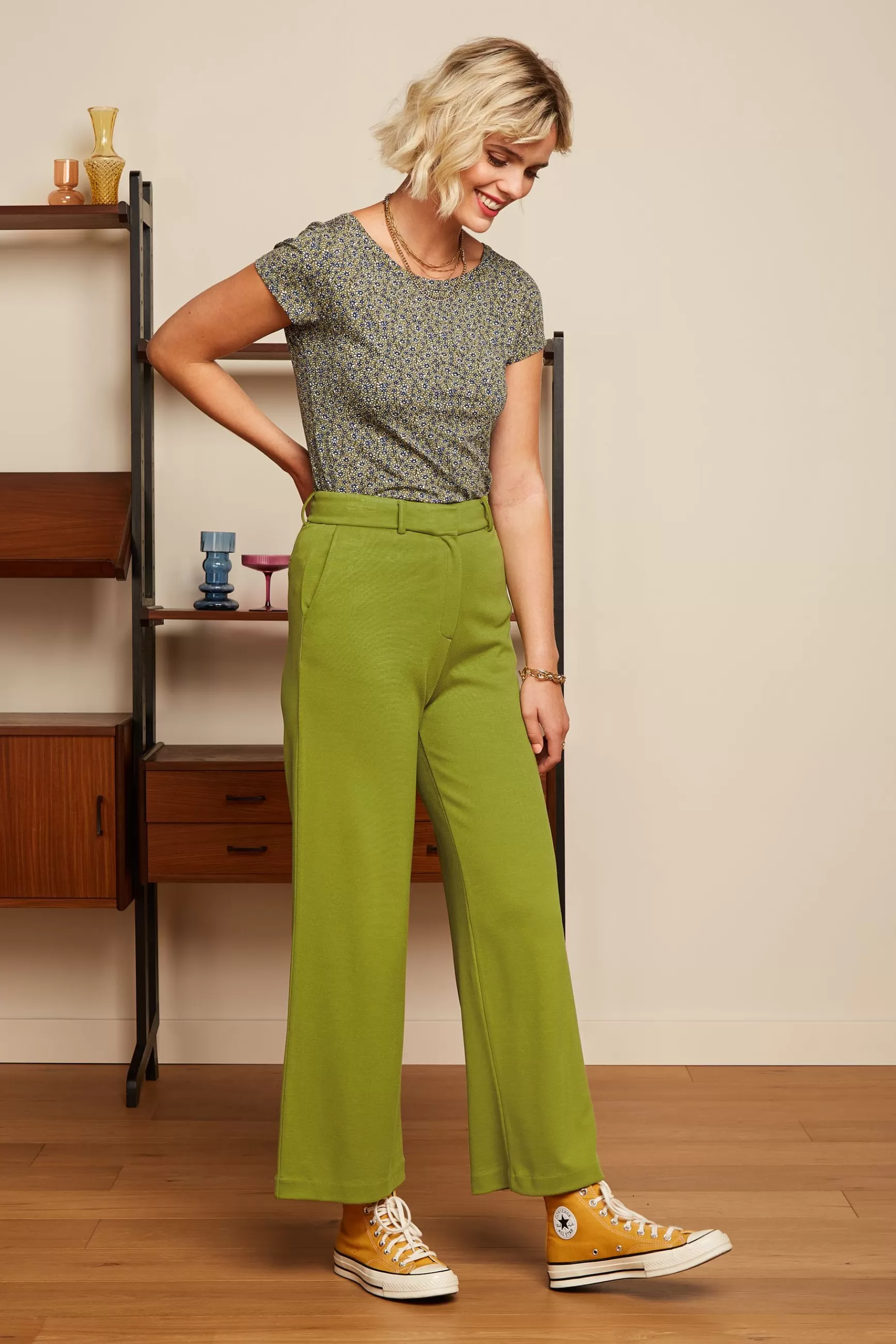 Pantalon Taille Haute Élégant Femme - King Louie Collection Frederica  
Style Milano avec Détails Couture Premium - Couleur Uni pour Look Urbain Intemporel