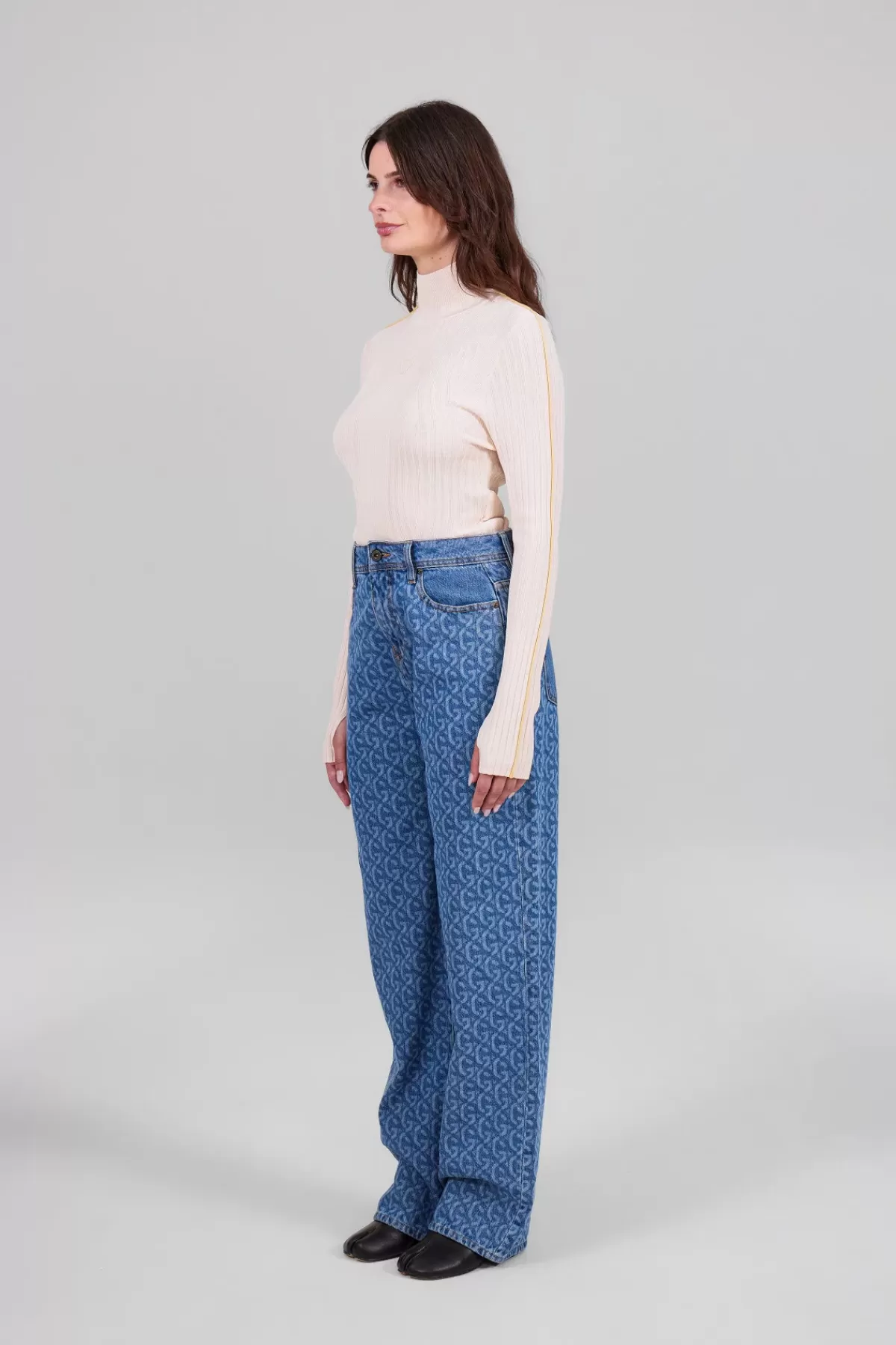 Stella & Gertrude - Jean Boyfriend Décontracté à Taille Haute avec Motif Monogramme - Prix Doux