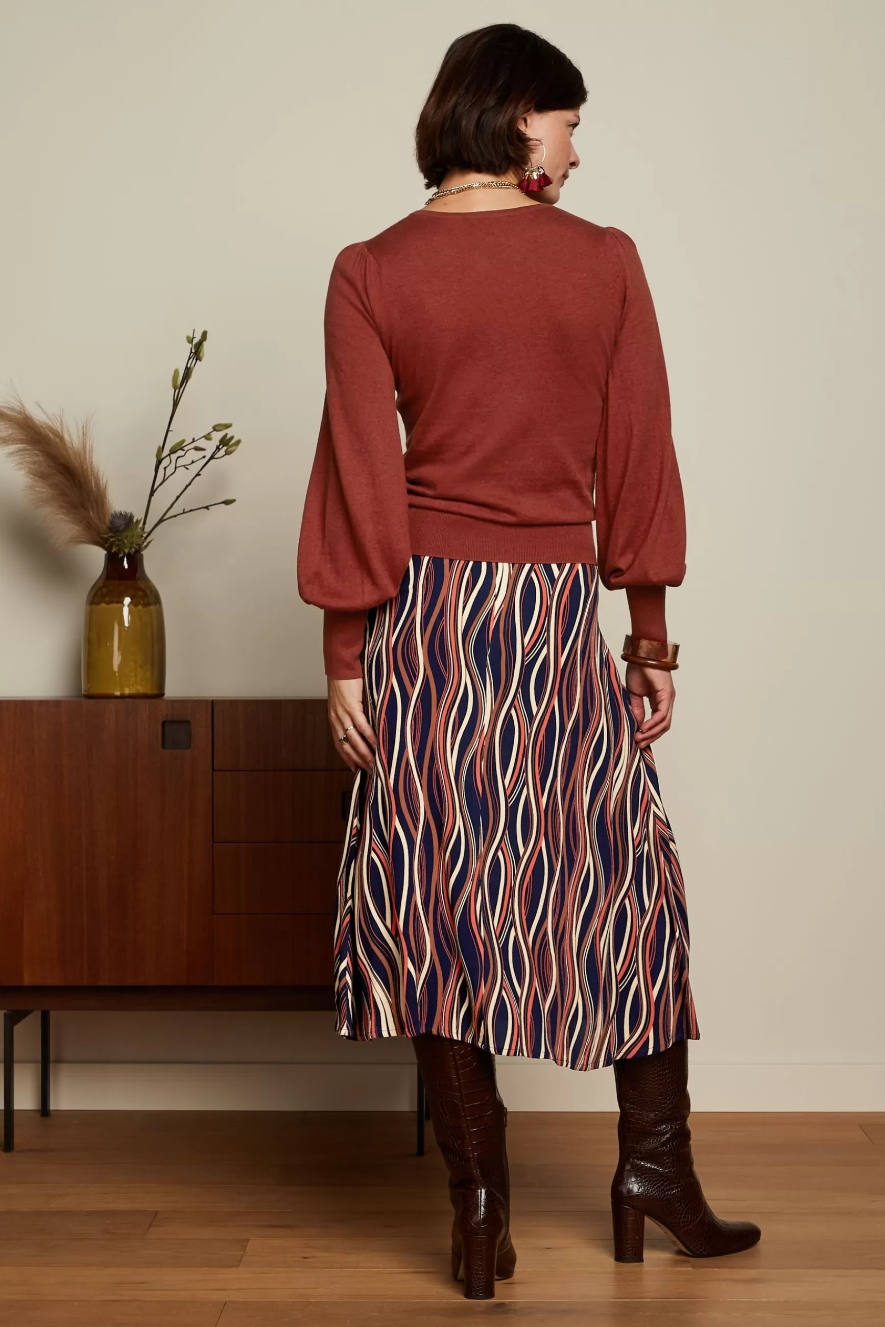 Jupe midi King Louie Juno - Style Merrill élégant pour femme | Tendance Printemps-Été | Coupe fluide et confortable