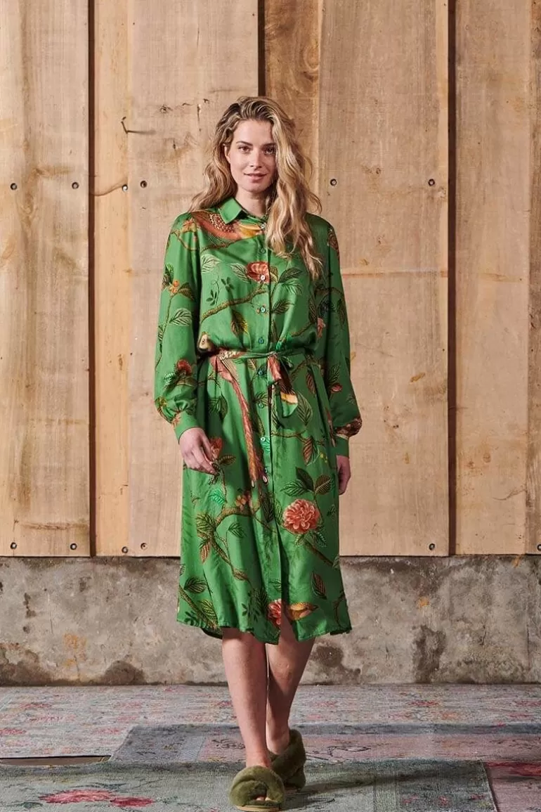 Robe d'automne manches longues Pip Studio - Imprimé oiseaux nuit vert bouteille - Collection 2023 prix doux