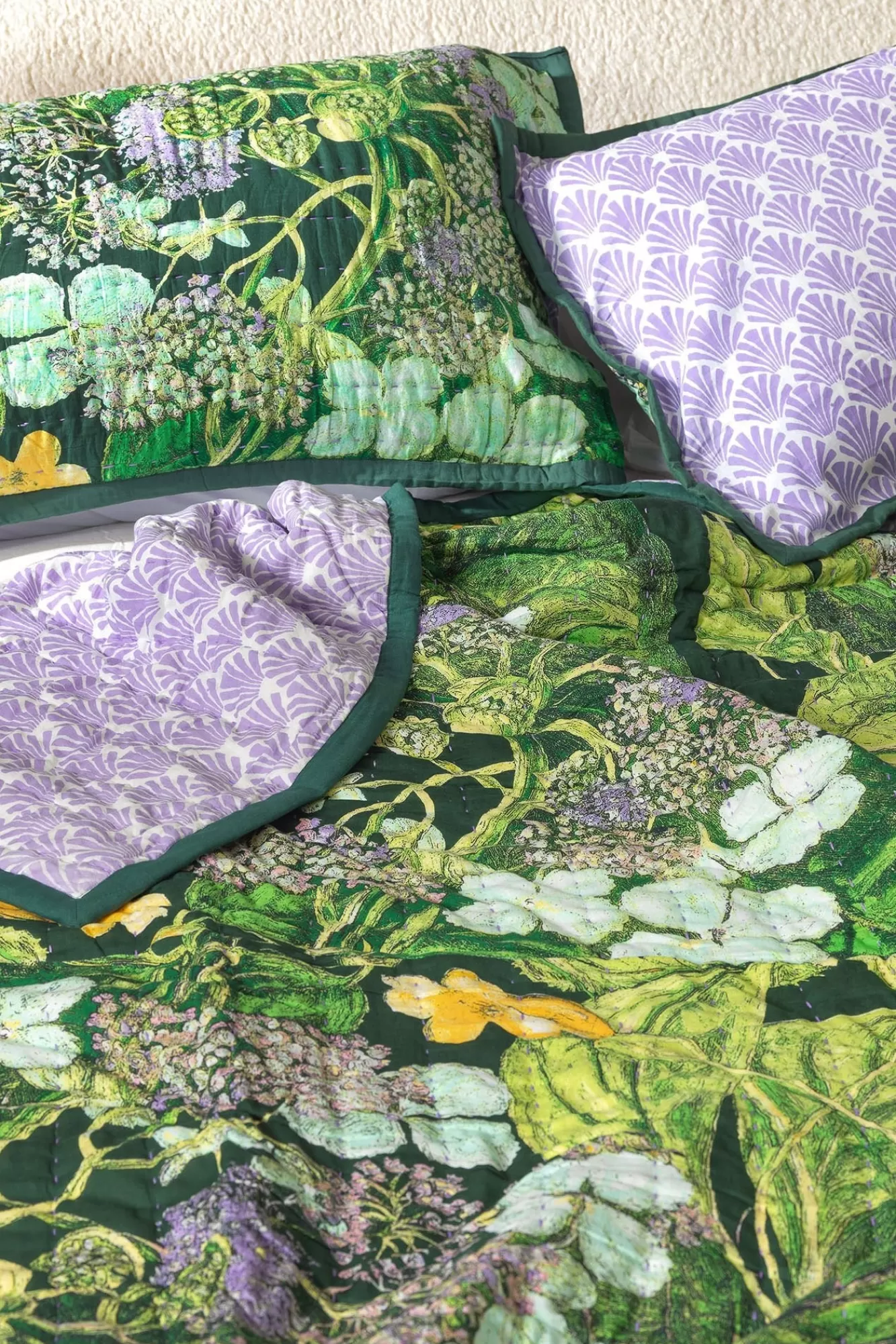 Housses de coussin décoratives Kew - Motif Hortensia & Vert Citronné - Collection Édition Limitée 100 Étoiles