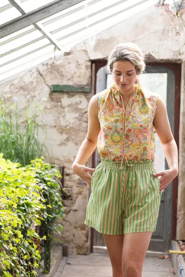 Élégant short d'été Pip Studio - Rayures graphiques vert menthe, coupe confortable pour look décontracté