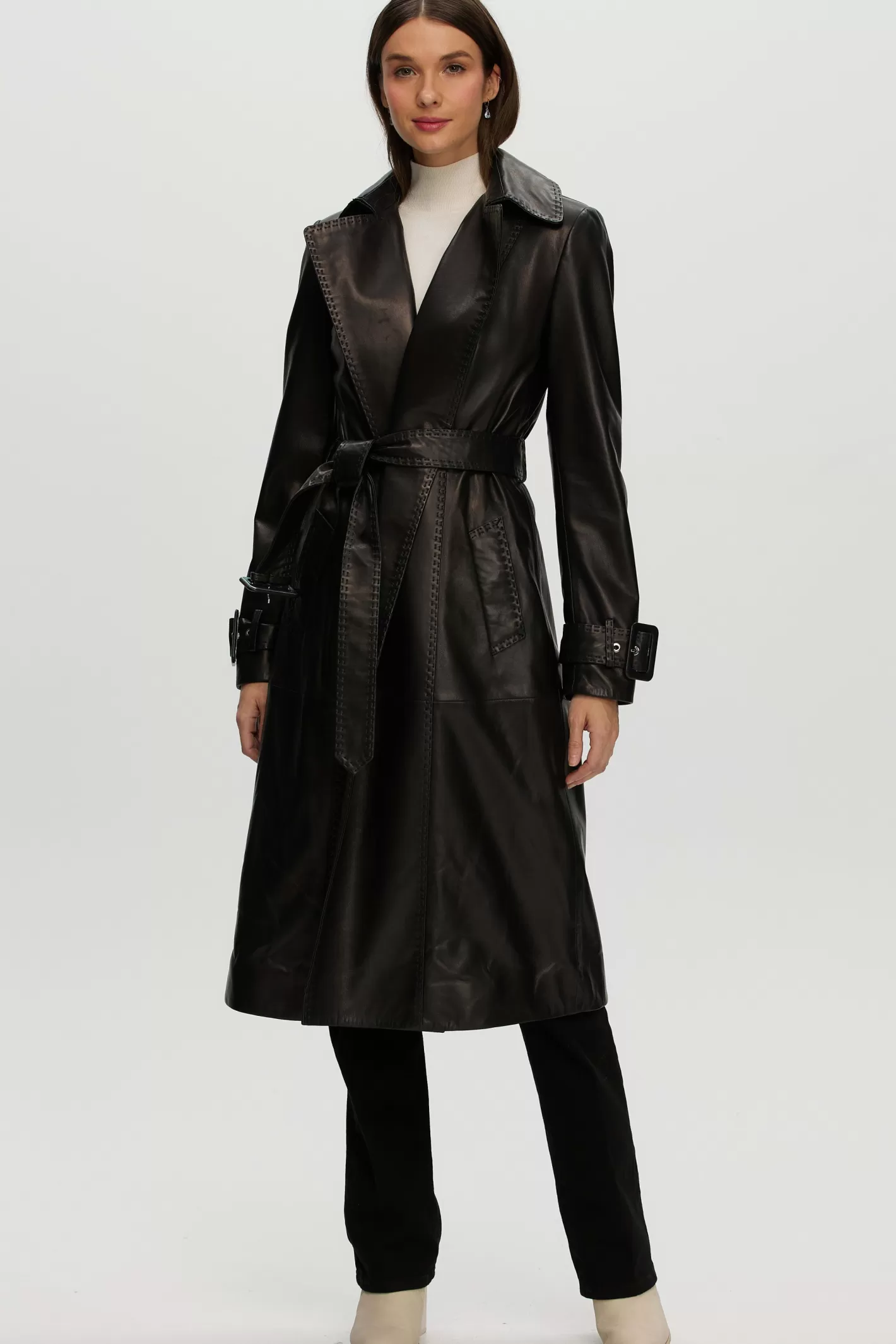 Trenchcoat Montréal en cuir véritable ceinturé - Pièce maîtresse intemporelle GORSKI pour femme (Inspiration urbaine)