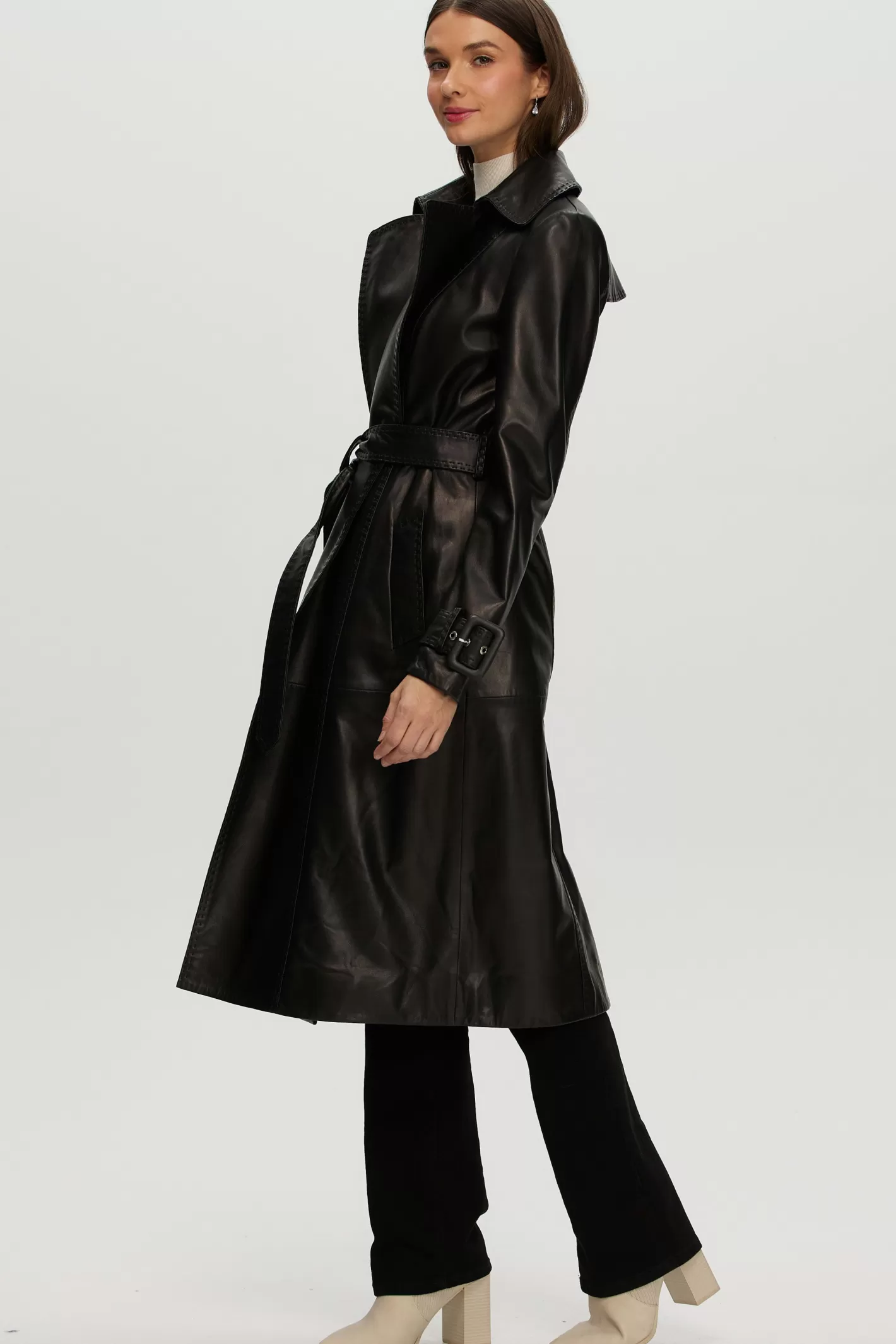 Trenchcoat Montréal en cuir véritable ceinturé - Pièce maîtresse intemporelle GORSKI pour femme (Inspiration urbaine)