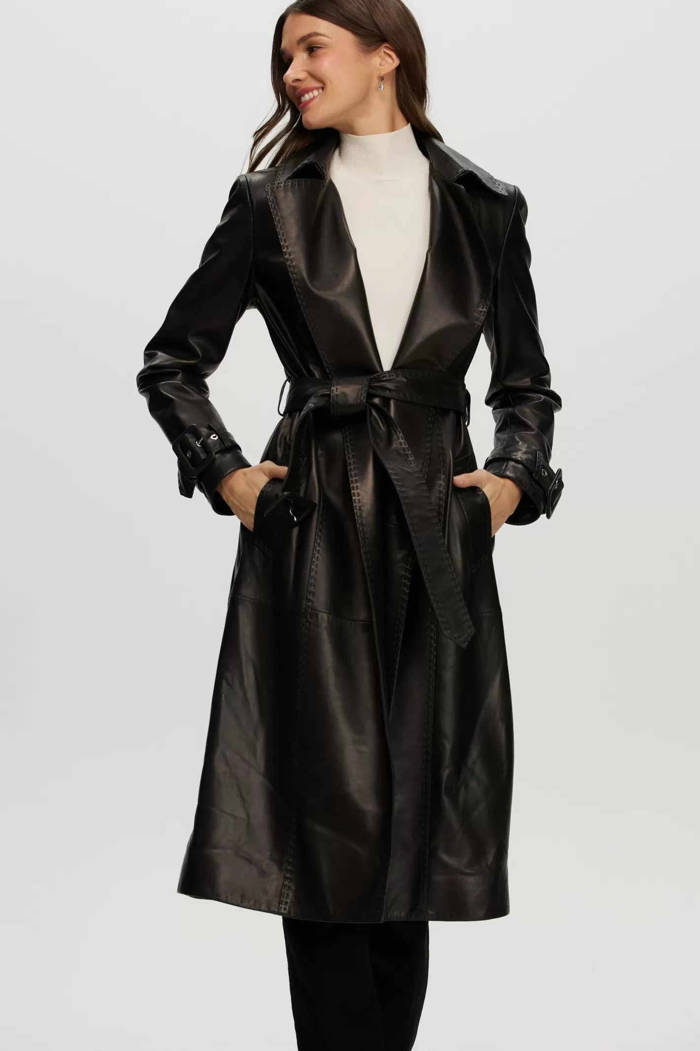 Trenchcoat Montréal en cuir véritable ceinturé - Pièce maîtresse intemporelle GORSKI pour femme (Inspiration urbaine)