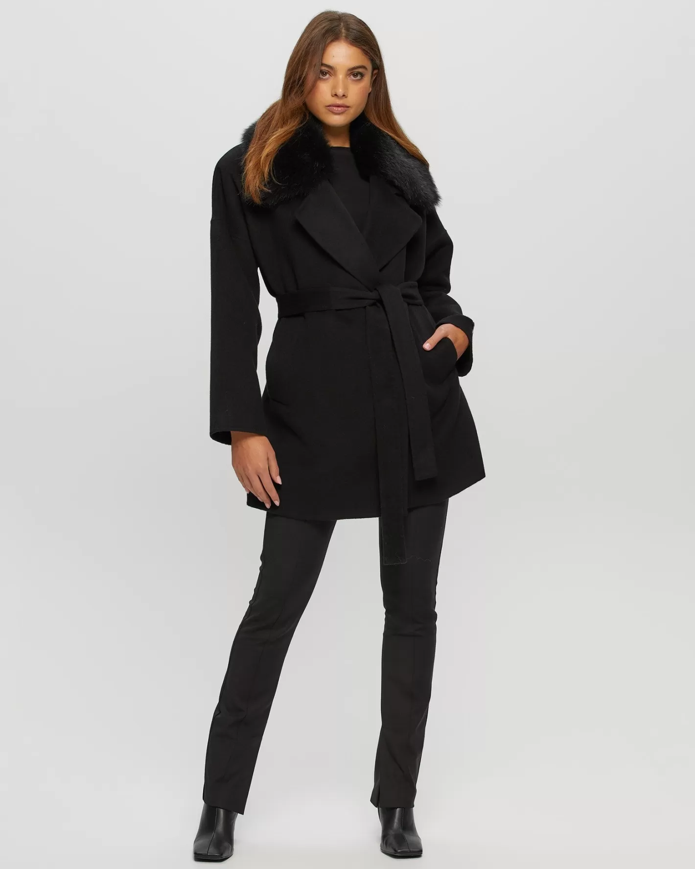 Veste Cintrée GORSKI Montréal en Laine et Cachemire - Ceinture Integrée avec Garniture Détachable en Agneau Shearling Toscana