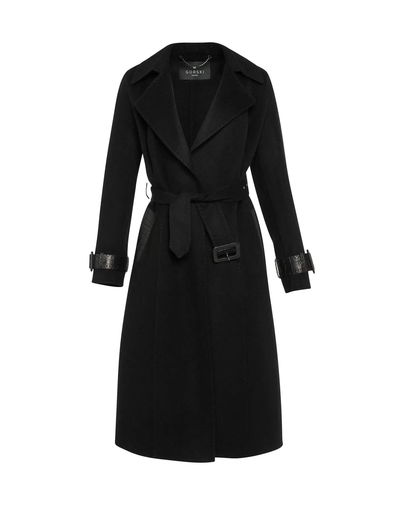 Manteau trench femme en cachemire et laine Loro Piana avec détails cuir - Édition Montréal GORSKI