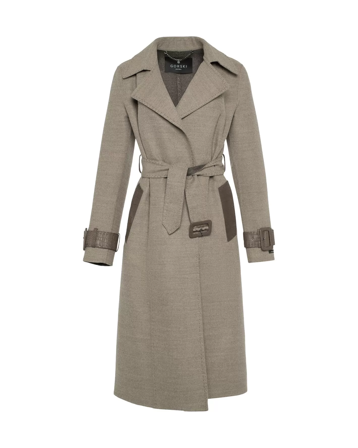 Manteau trench femme en cachemire et laine Loro Piana avec détails cuir - Édition Montréal GORSKI