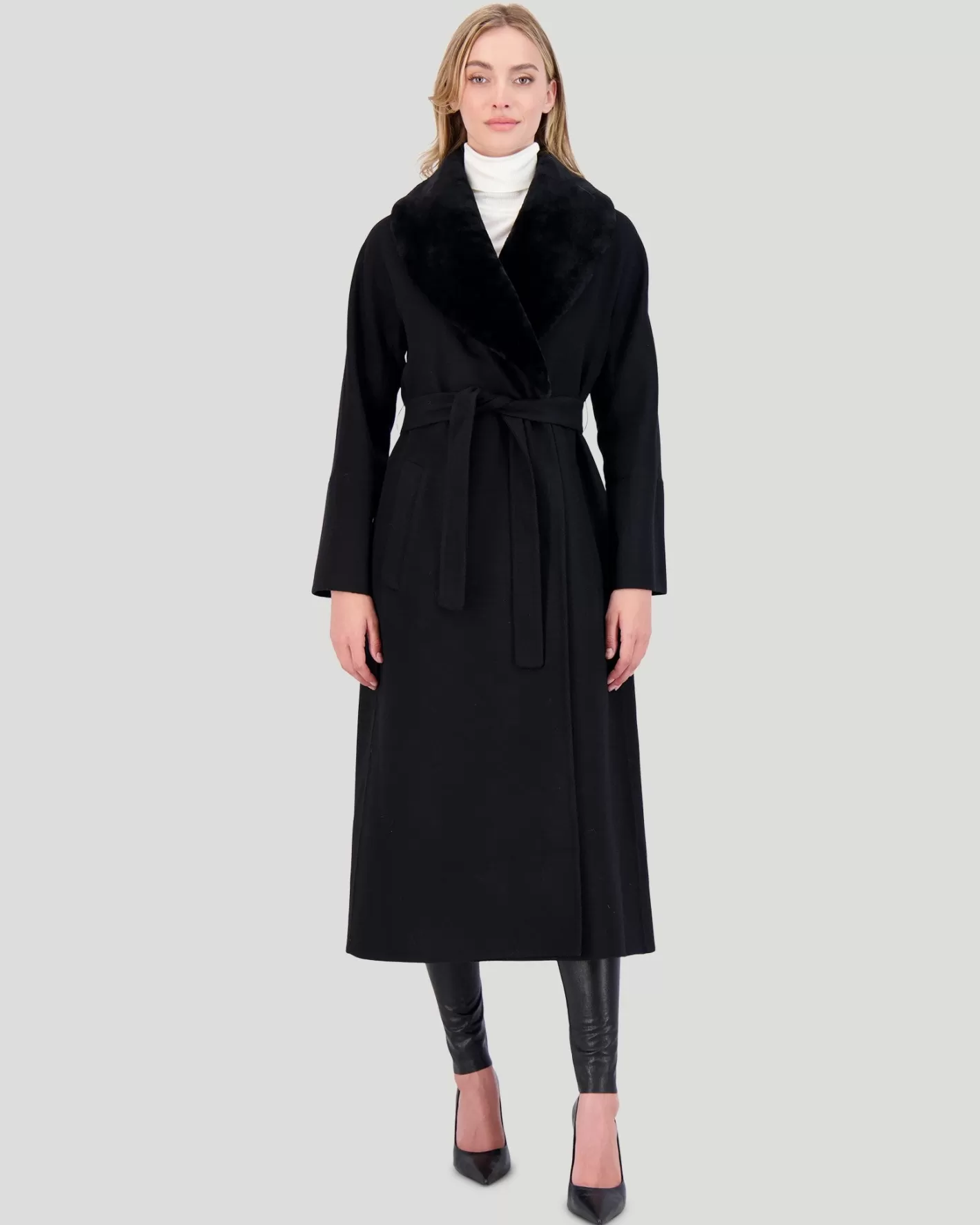 Manteau court d'hiver femme GORSKI Montréal - Laine noble Loro Piana avec col en agneau shearling de qualité supérieure