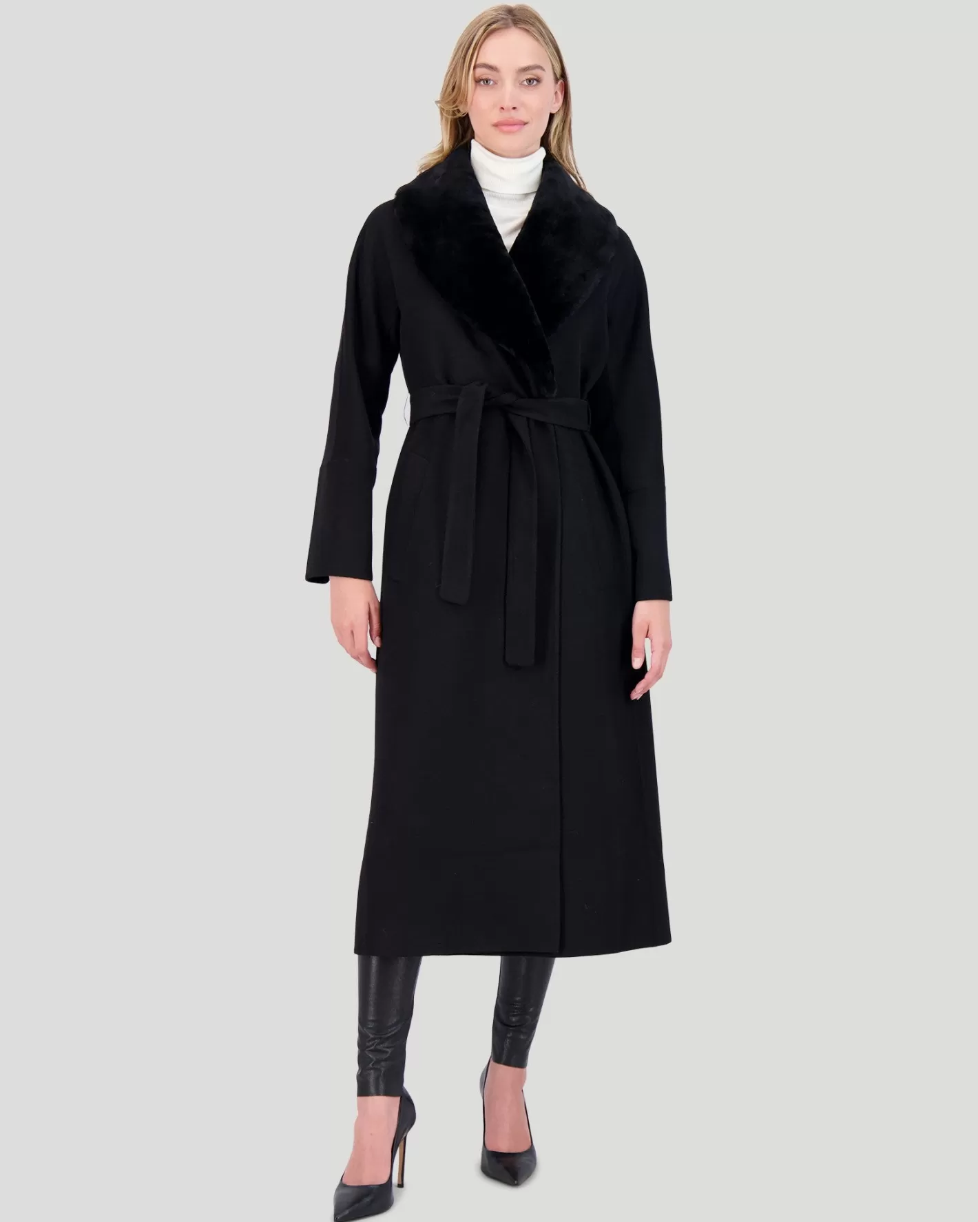 Manteau court d'hiver femme GORSKI Montréal - Laine noble Loro Piana avec col en agneau shearling de qualité supérieure