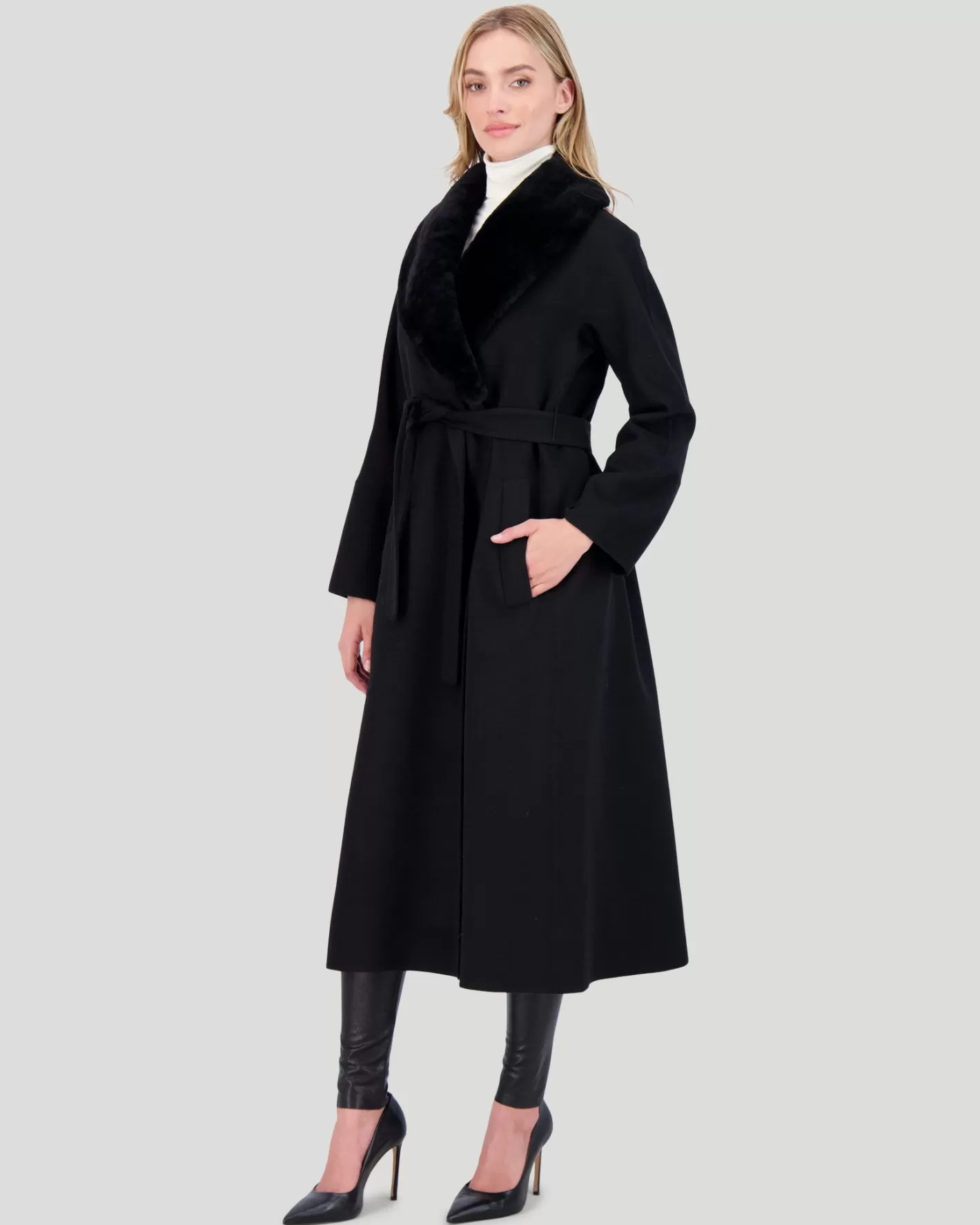 Manteau court d'hiver femme GORSKI Montréal - Laine noble Loro Piana avec col en agneau shearling de qualité supérieure
