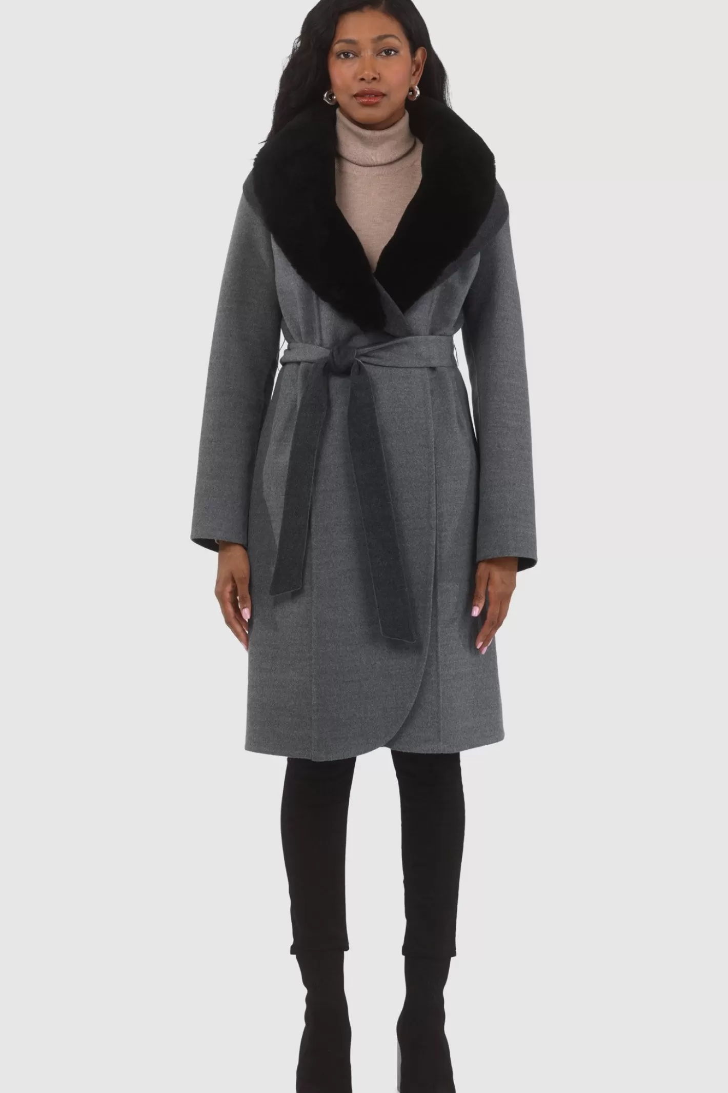 Manteau droit pour femme GORSKI Montréal en laine Loro Piana avec col détachable en agneau shearling de qualité supérieure