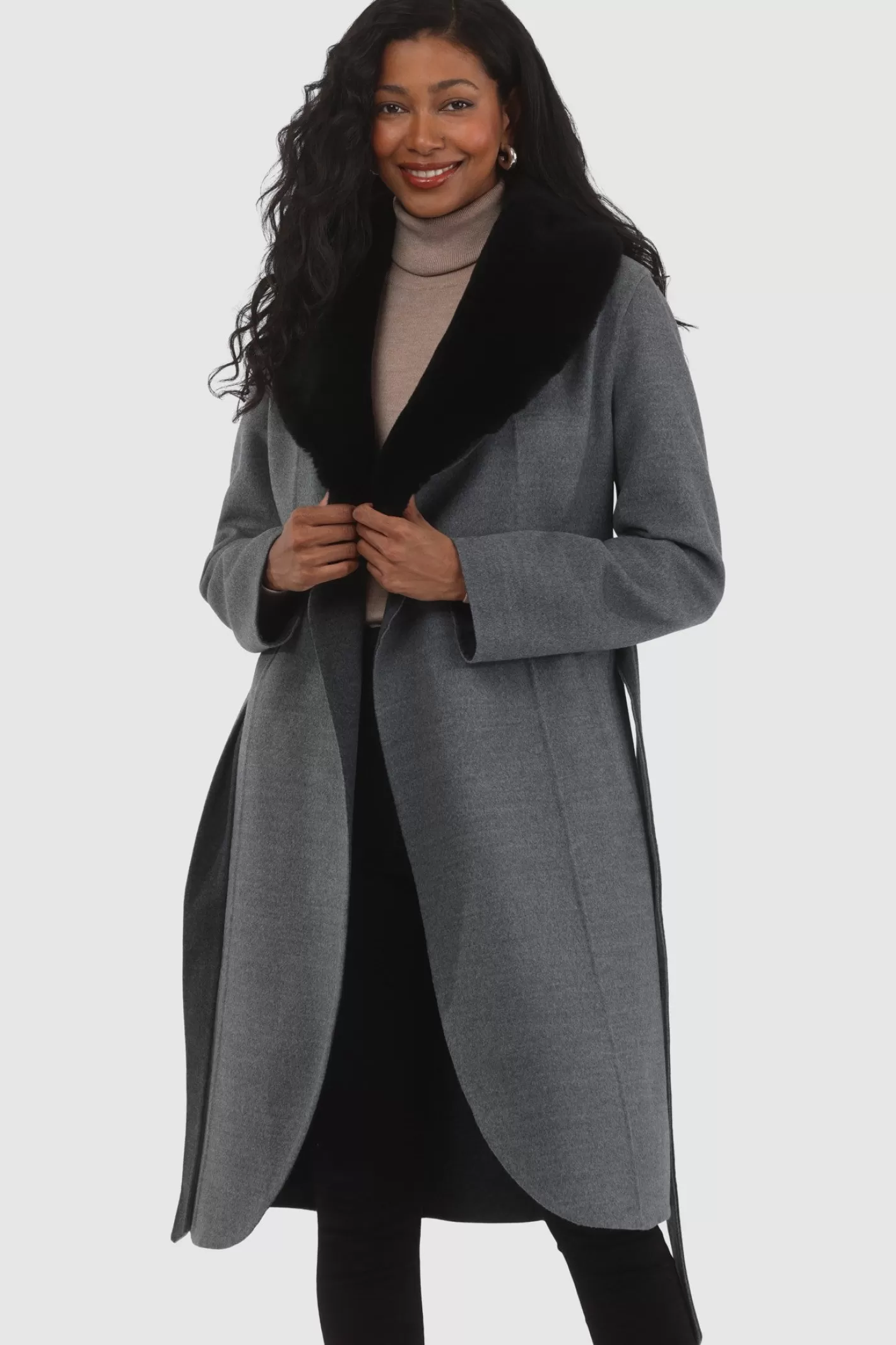 Manteau droit pour femme GORSKI Montréal en laine Loro Piana avec col détachable en agneau shearling de qualité supérieure