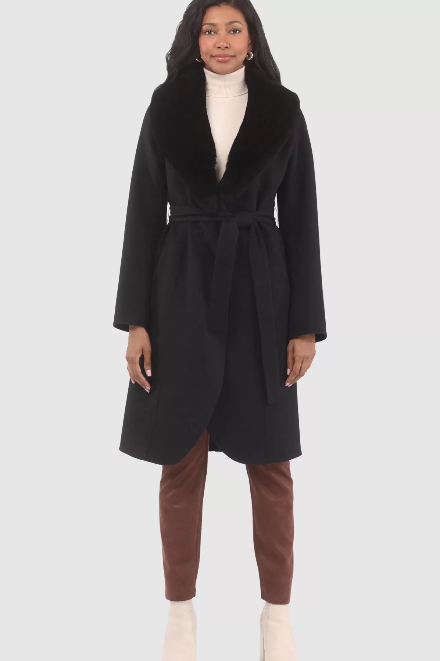 Manteau droit pour femme GORSKI Montréal en laine Loro Piana avec col détachable en agneau shearling de qualité supérieure