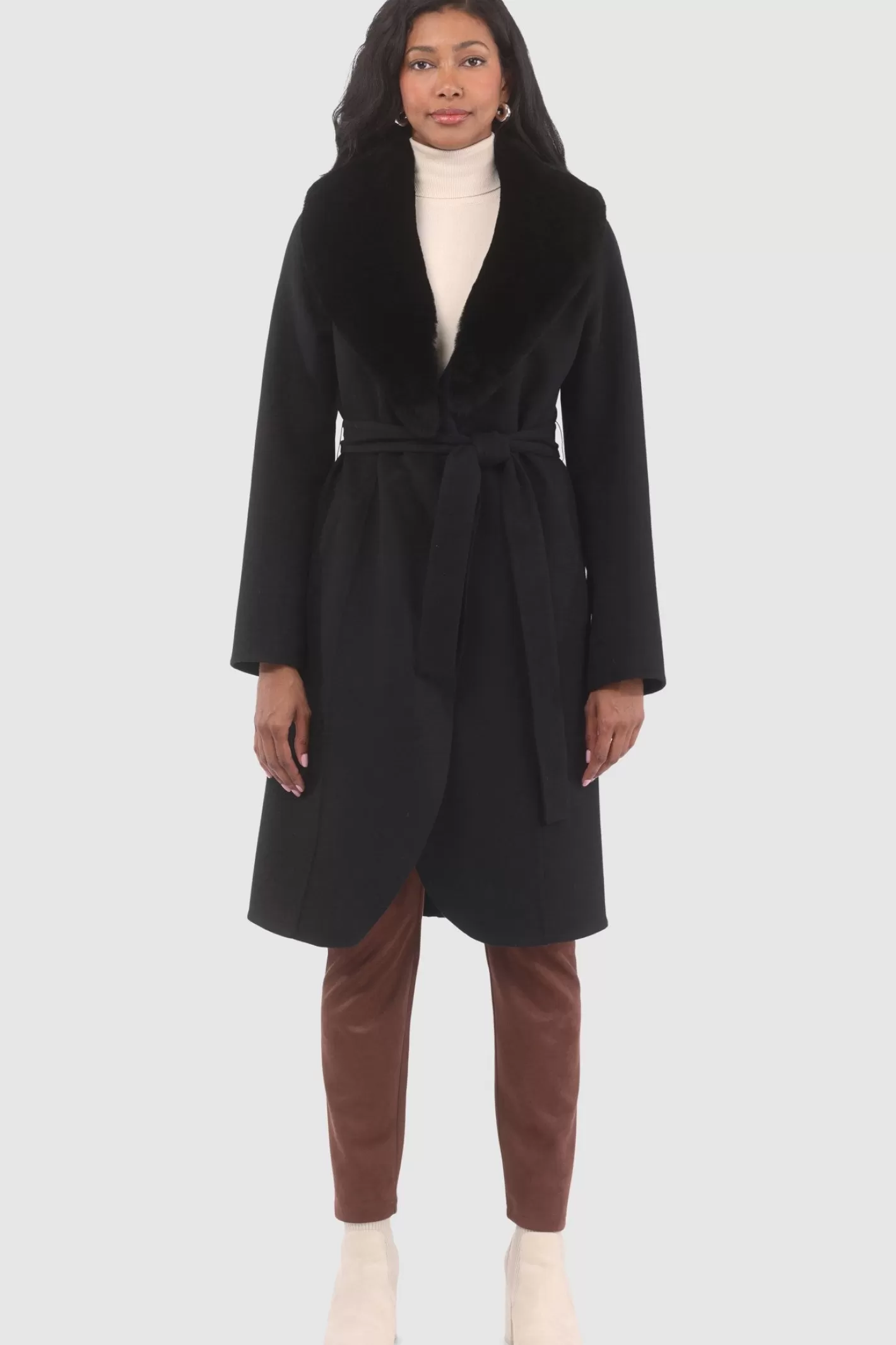 Manteau droit pour femme GORSKI Montréal en laine Loro Piana avec col détachable en agneau shearling de qualité supérieure