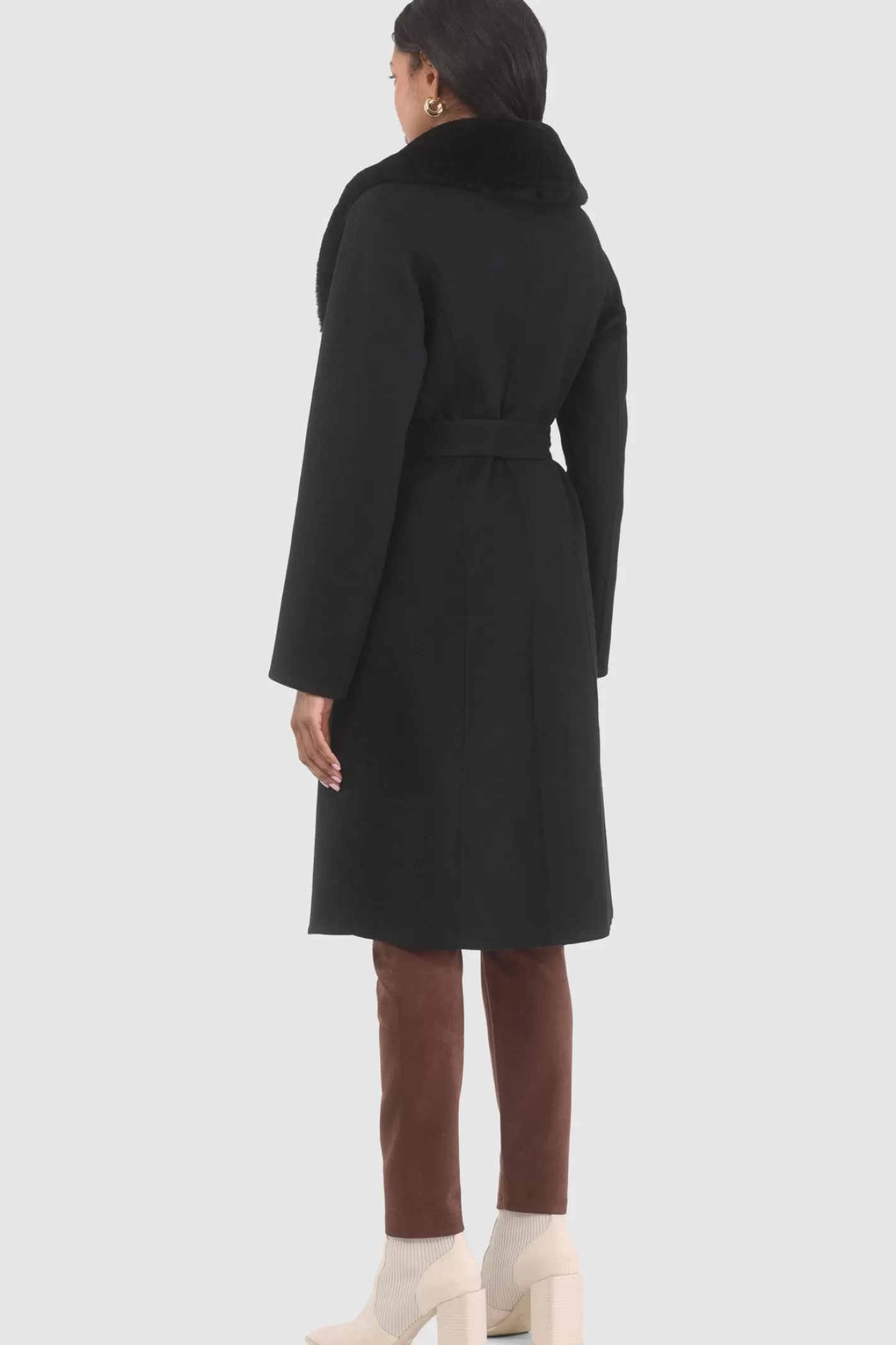 Manteau droit pour femme GORSKI Montréal en laine Loro Piana avec col détachable en agneau shearling de qualité supérieure