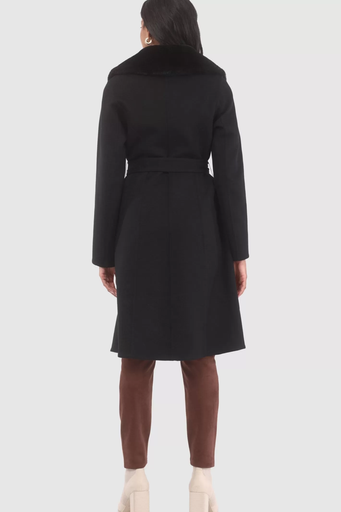 Manteau droit pour femme GORSKI Montréal en laine Loro Piana avec col détachable en agneau shearling de qualité supérieure