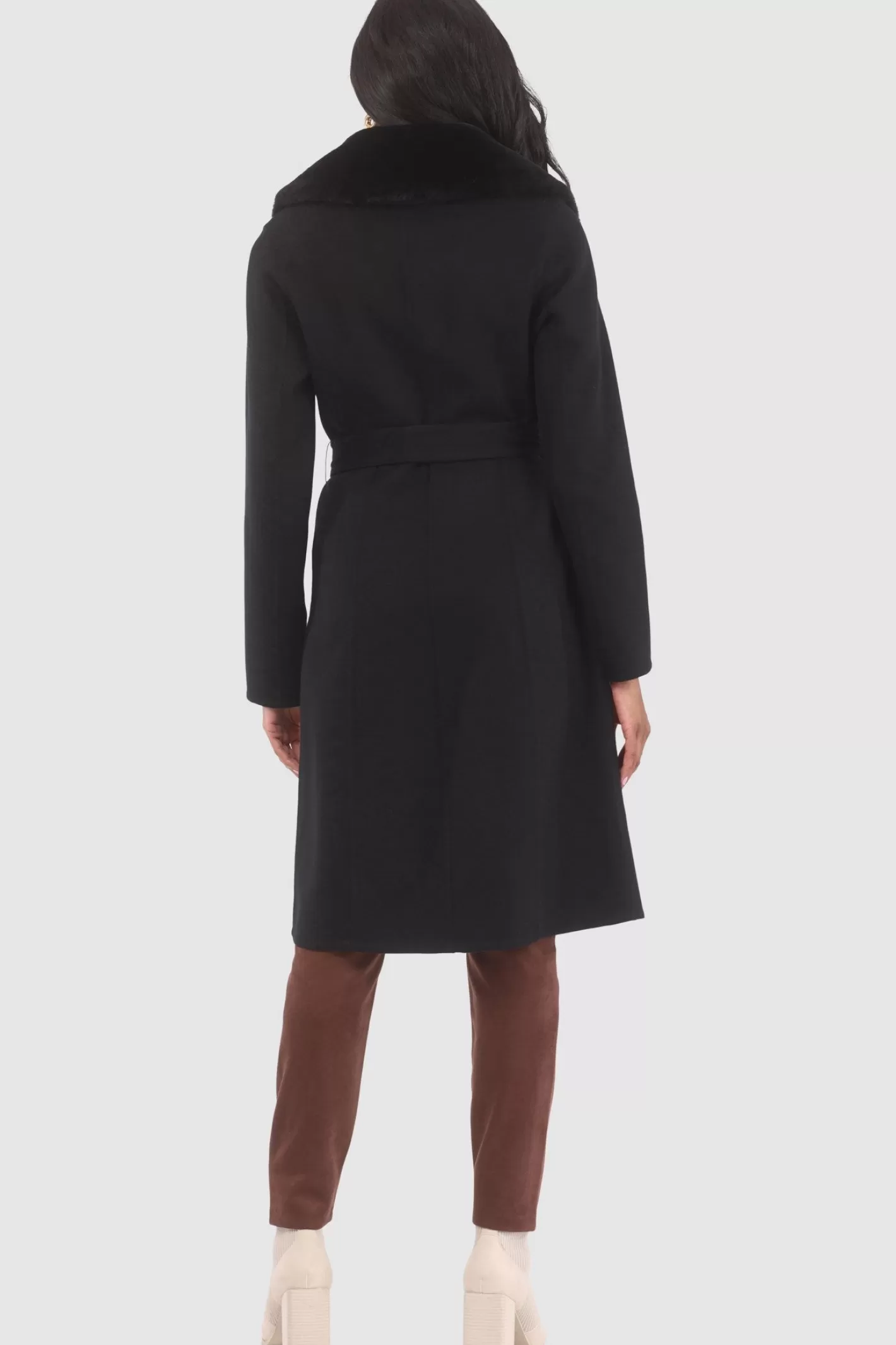 Manteau droit pour femme GORSKI Montréal en laine Loro Piana avec col détachable en agneau shearling de qualité supérieure