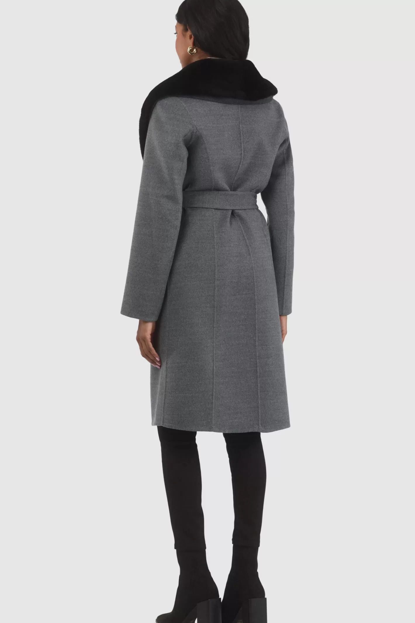 Manteau droit pour femme GORSKI Montréal en laine Loro Piana avec col détachable en agneau shearling de qualité supérieure