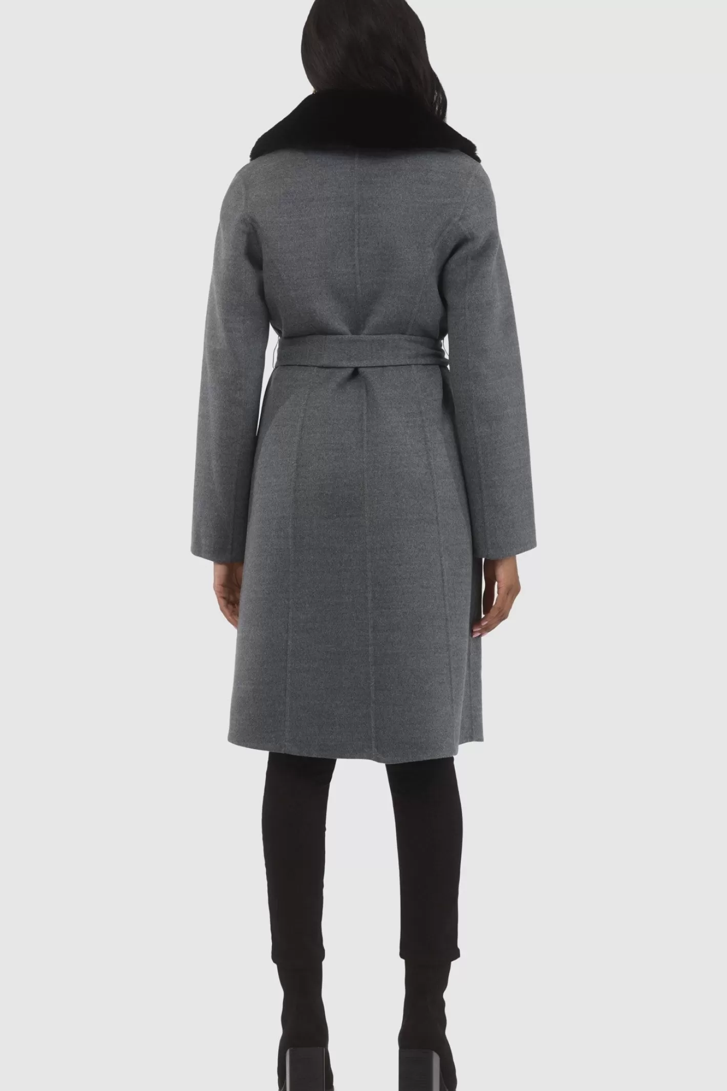 Manteau droit pour femme GORSKI Montréal en laine Loro Piana avec col détachable en agneau shearling de qualité supérieure