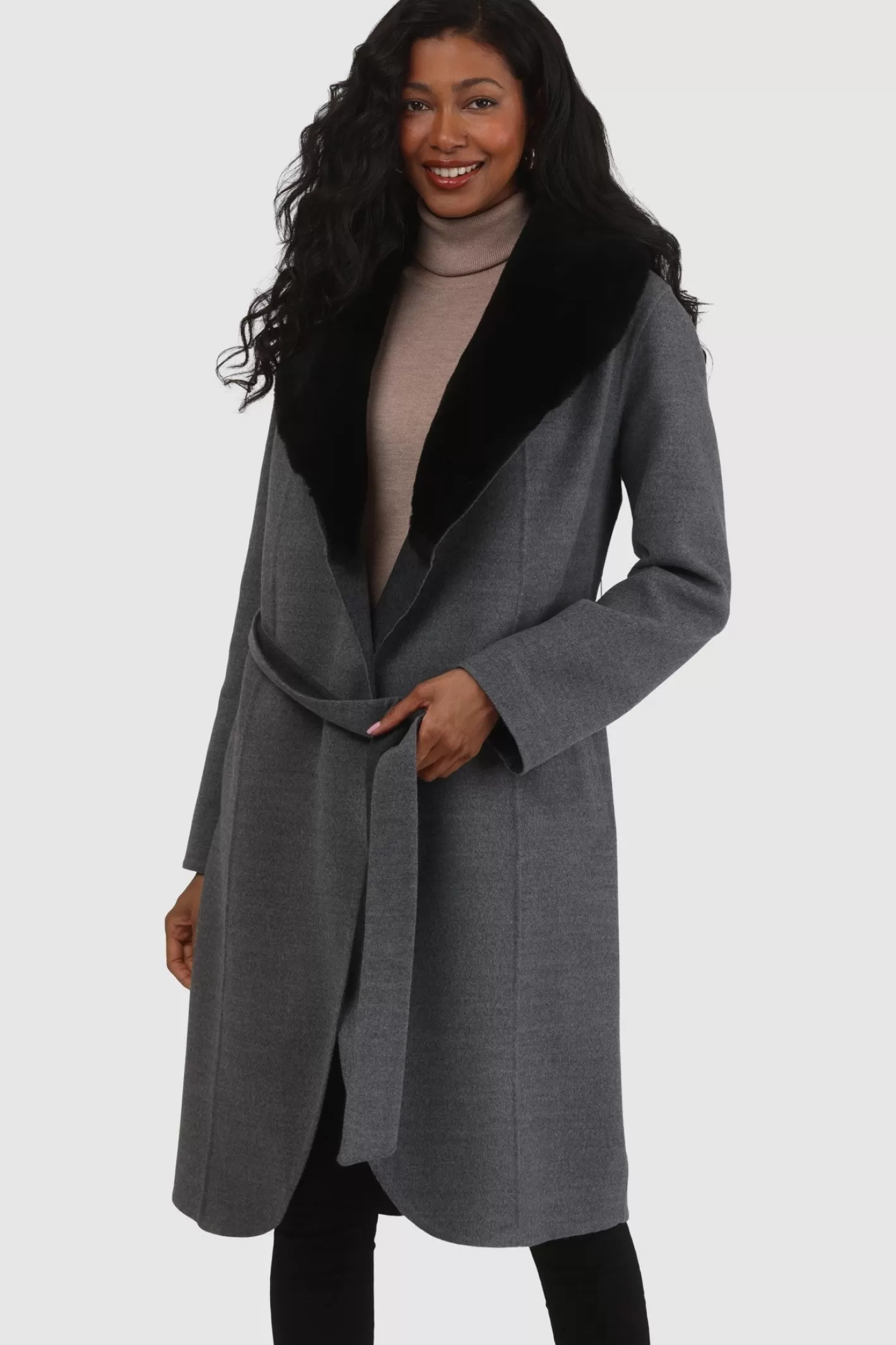 Manteau droit pour femme GORSKI Montréal en laine Loro Piana avec col détachable en agneau shearling de qualité supérieure