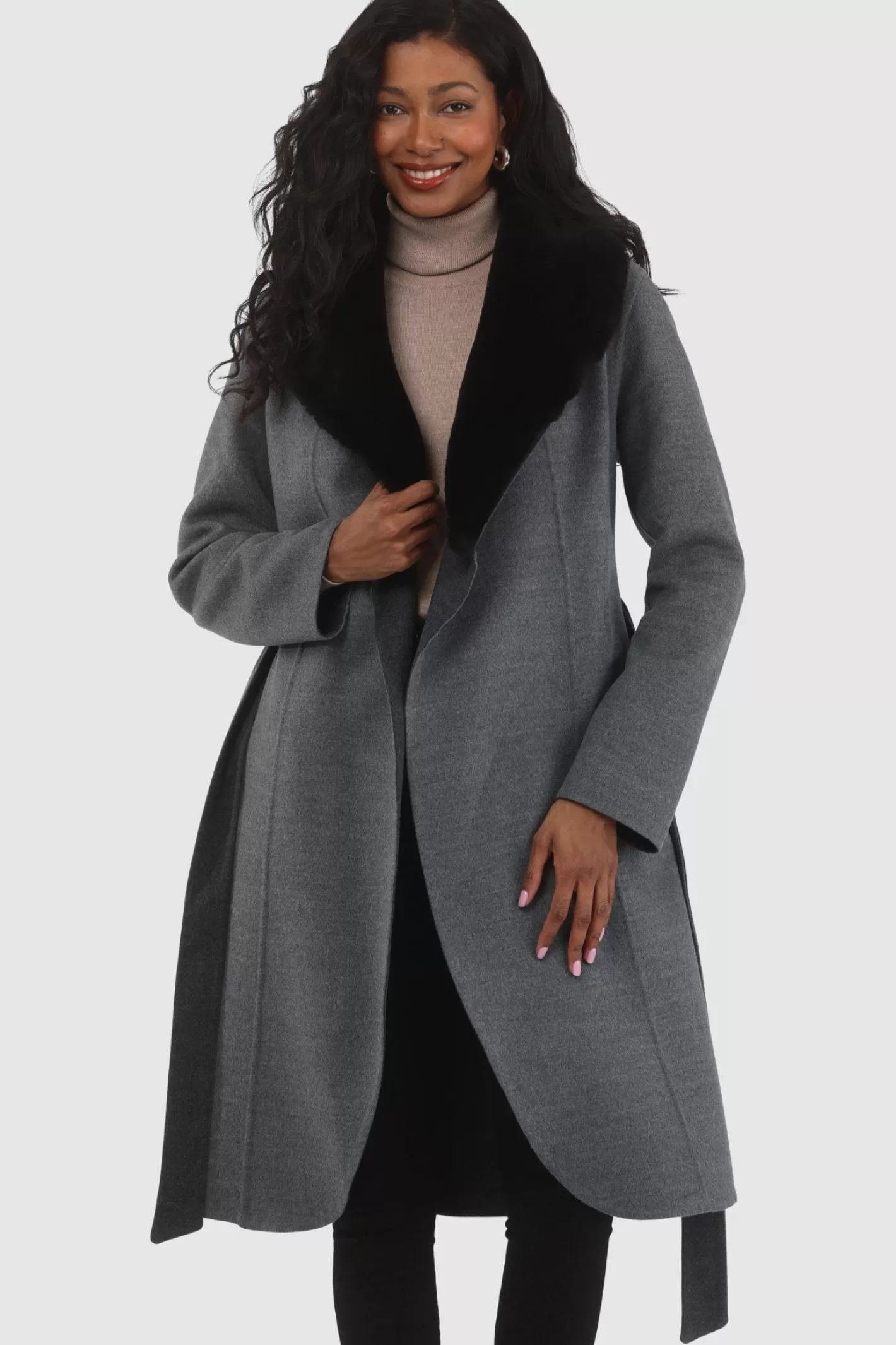 Manteau droit pour femme GORSKI Montréal en laine Loro Piana avec col détachable en agneau shearling de qualité supérieure