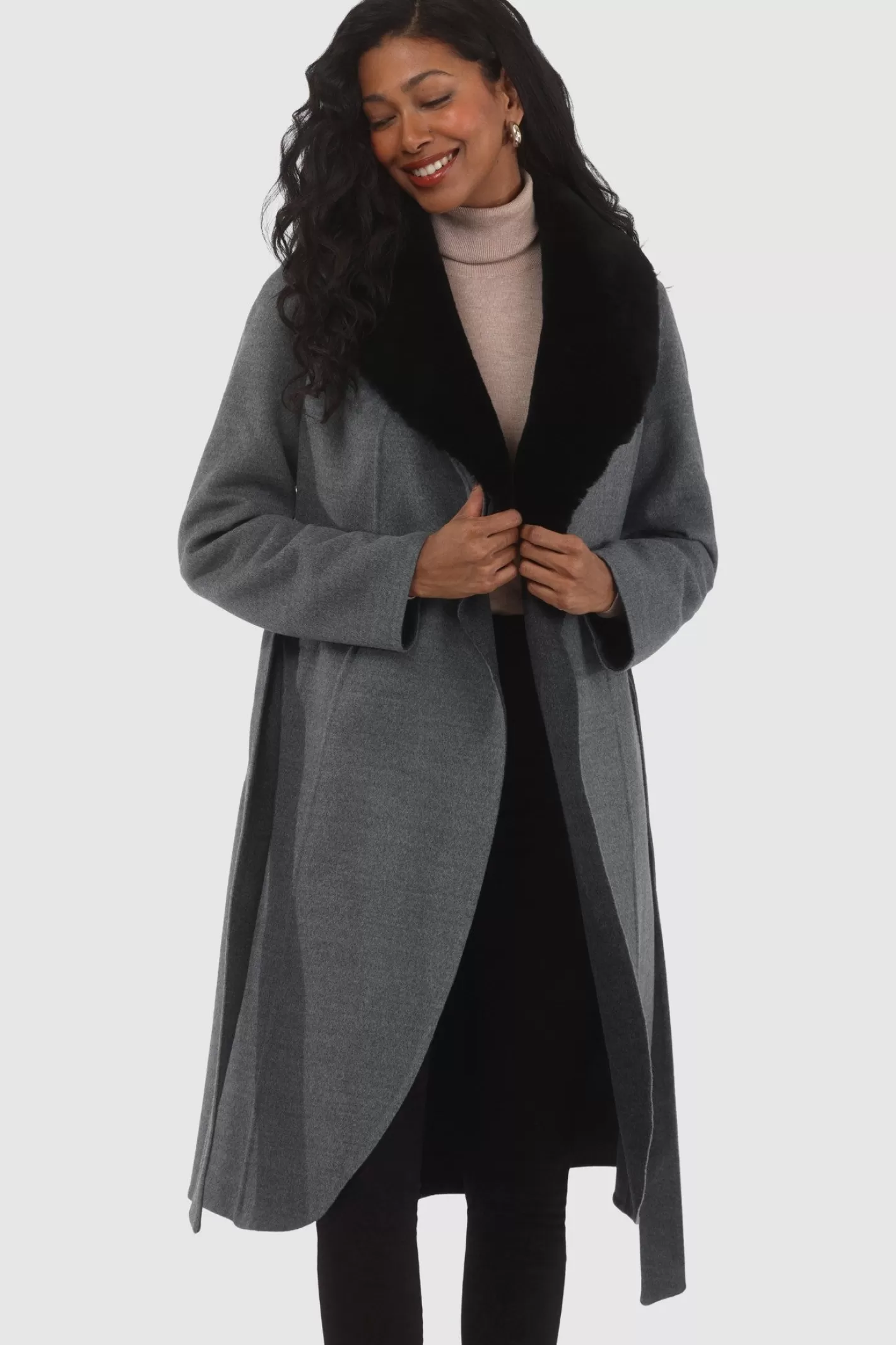 Manteau droit pour femme GORSKI Montréal en laine Loro Piana avec col détachable en agneau shearling de qualité supérieure
