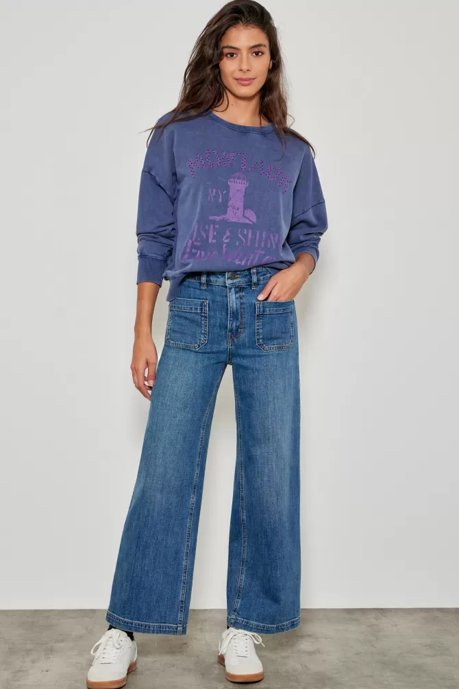 Pantalon Five Denim Lucia 641 - Bleu Marine Décontracté avec Finitions Contrastées | Taille Slim en Coton Élastique
