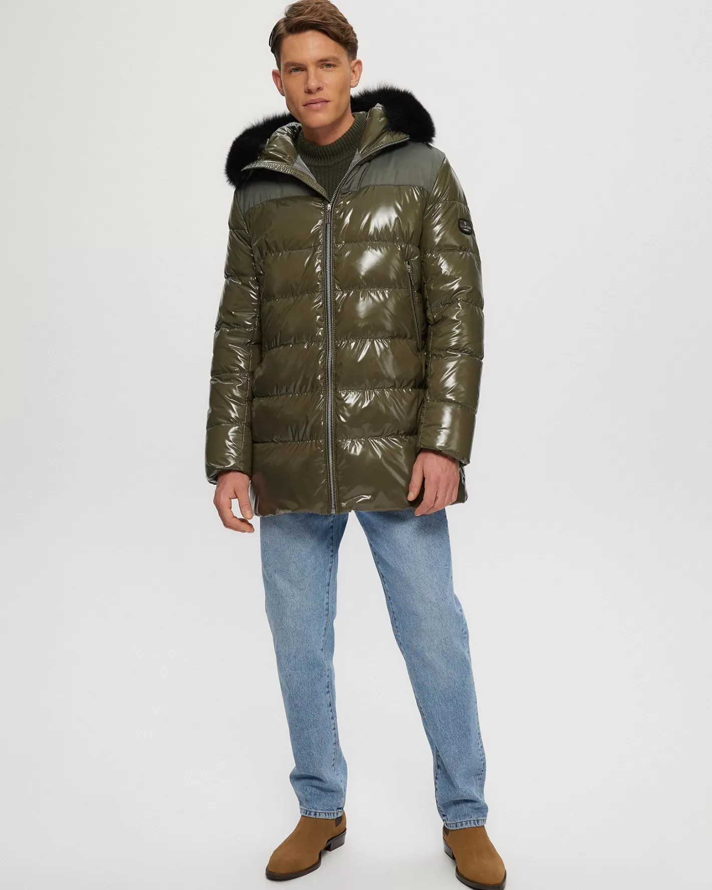 Veste d'hiver confortable GORSKI Montréal pour homme - Doudoune isolée style urbain avec capuche amovible en agneau shearling toscan