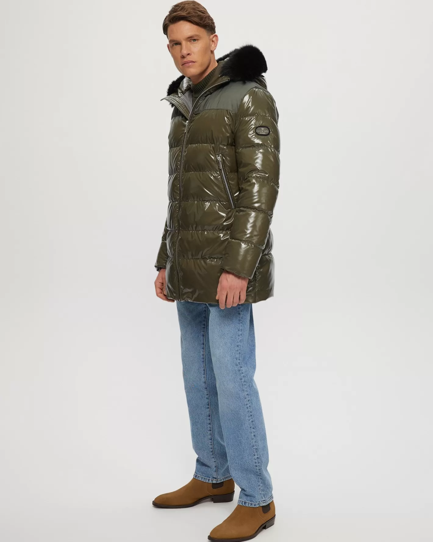 Veste d'hiver confortable GORSKI Montréal pour homme - Doudoune isolée style urbain avec capuche amovible en agneau shearling toscan