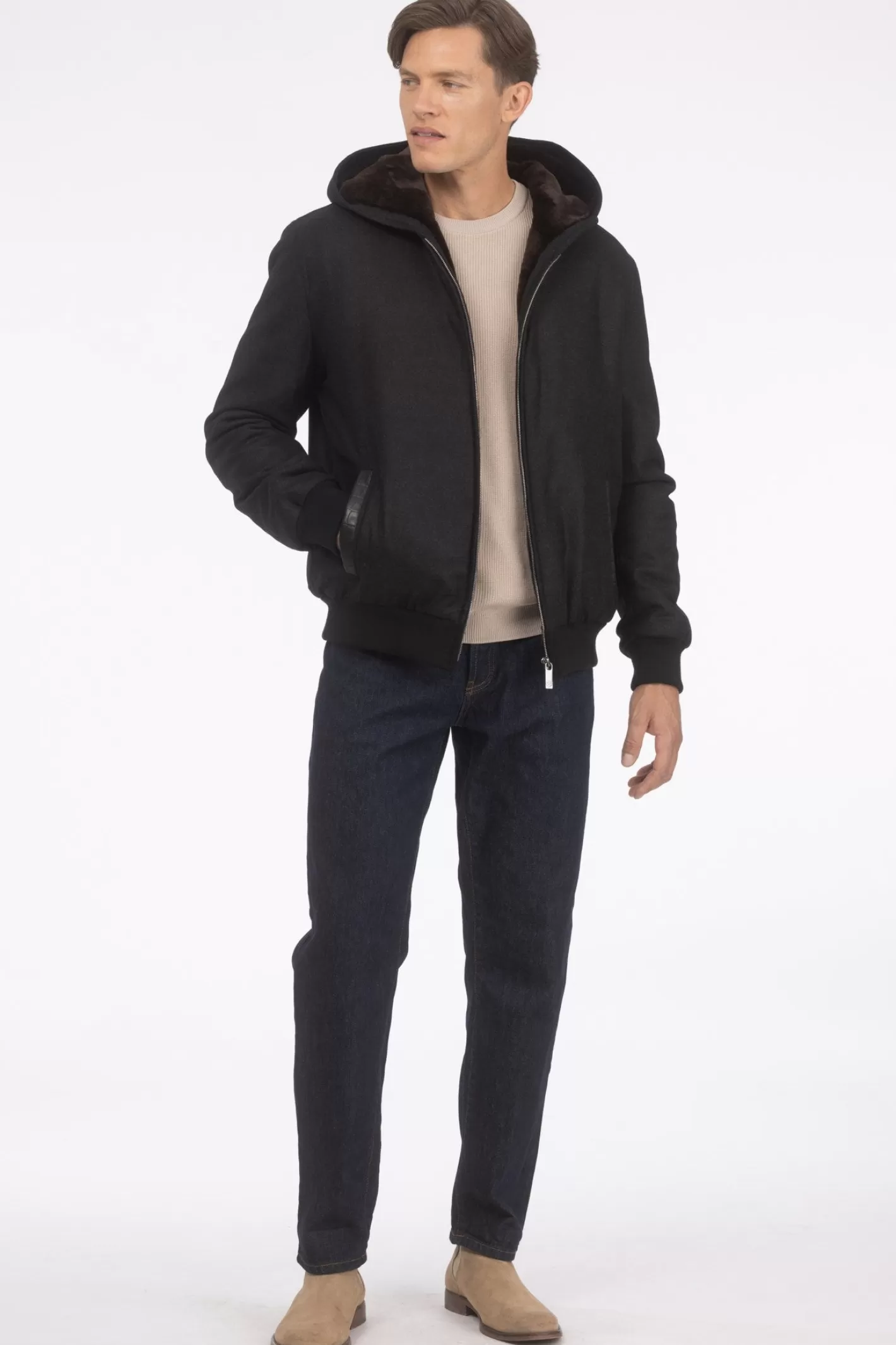 Veste d'hiver pour homme GORSKI Montréal - Mélange luxueux de cachemire Loro Piana et laine vierge avec doublure intérieure en agneau shearling premium