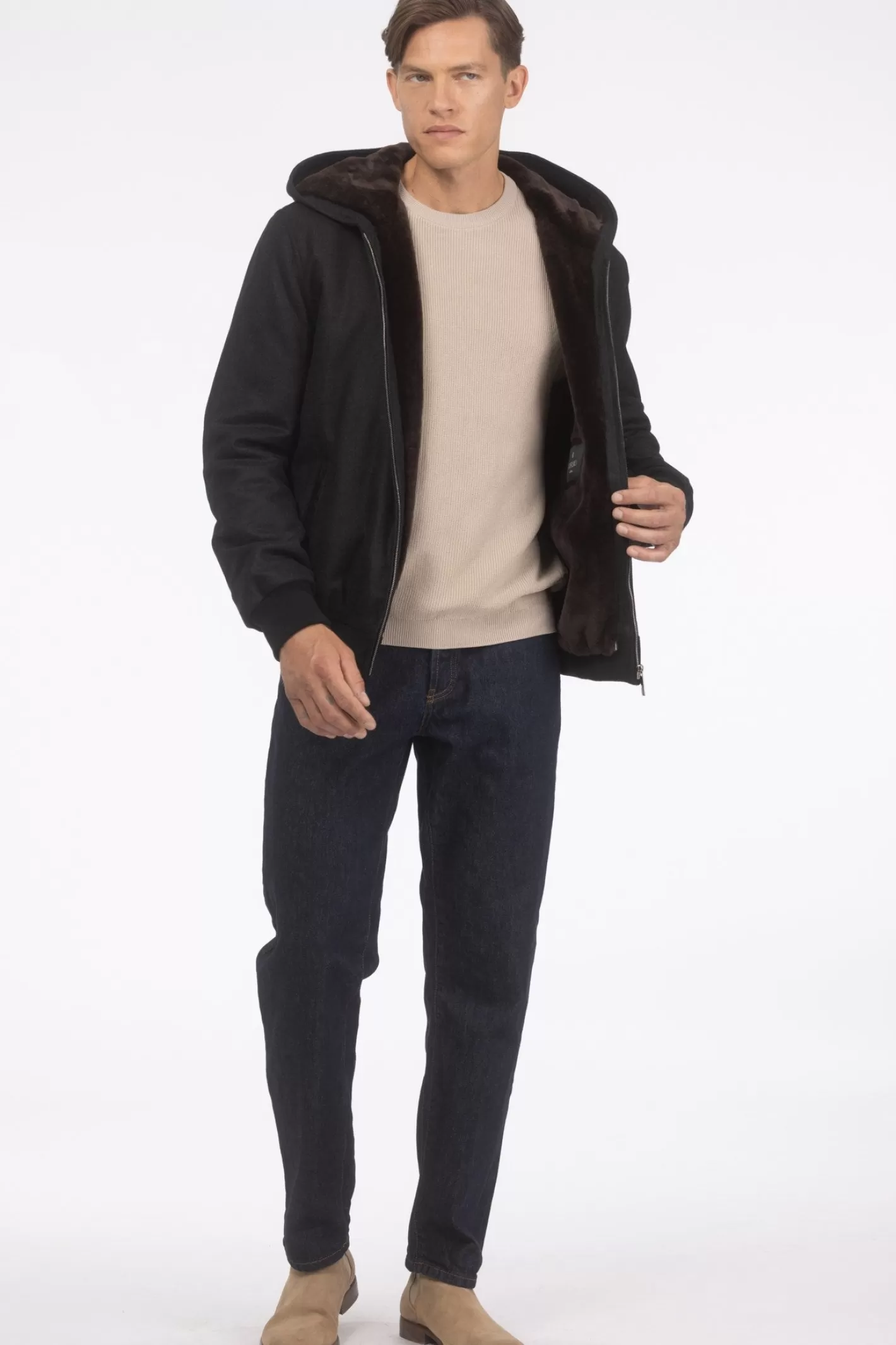 Veste d'hiver pour homme GORSKI Montréal - Mélange luxueux de cachemire Loro Piana et laine vierge avec doublure intérieure en agneau shearling premium